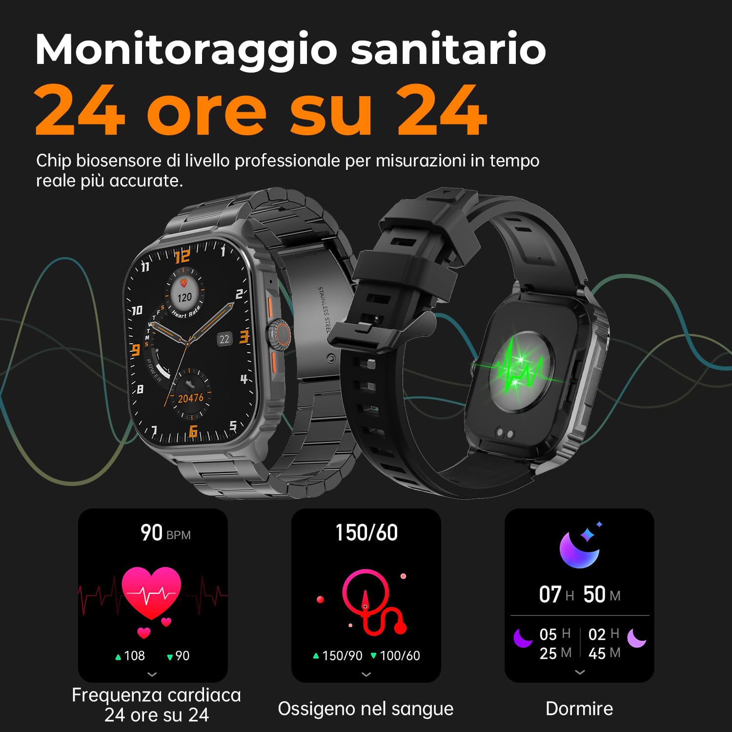 Smartwatch Uomo, 2,01" Militare Orologio con Effettua/Risposta Chiamate, IP68 Impermeabile Sportivo Rilevatore Attività, Cardiaca/SpO2/Sonno Monitor, 110+ Fitness Modalità Sportive per iOS/Android