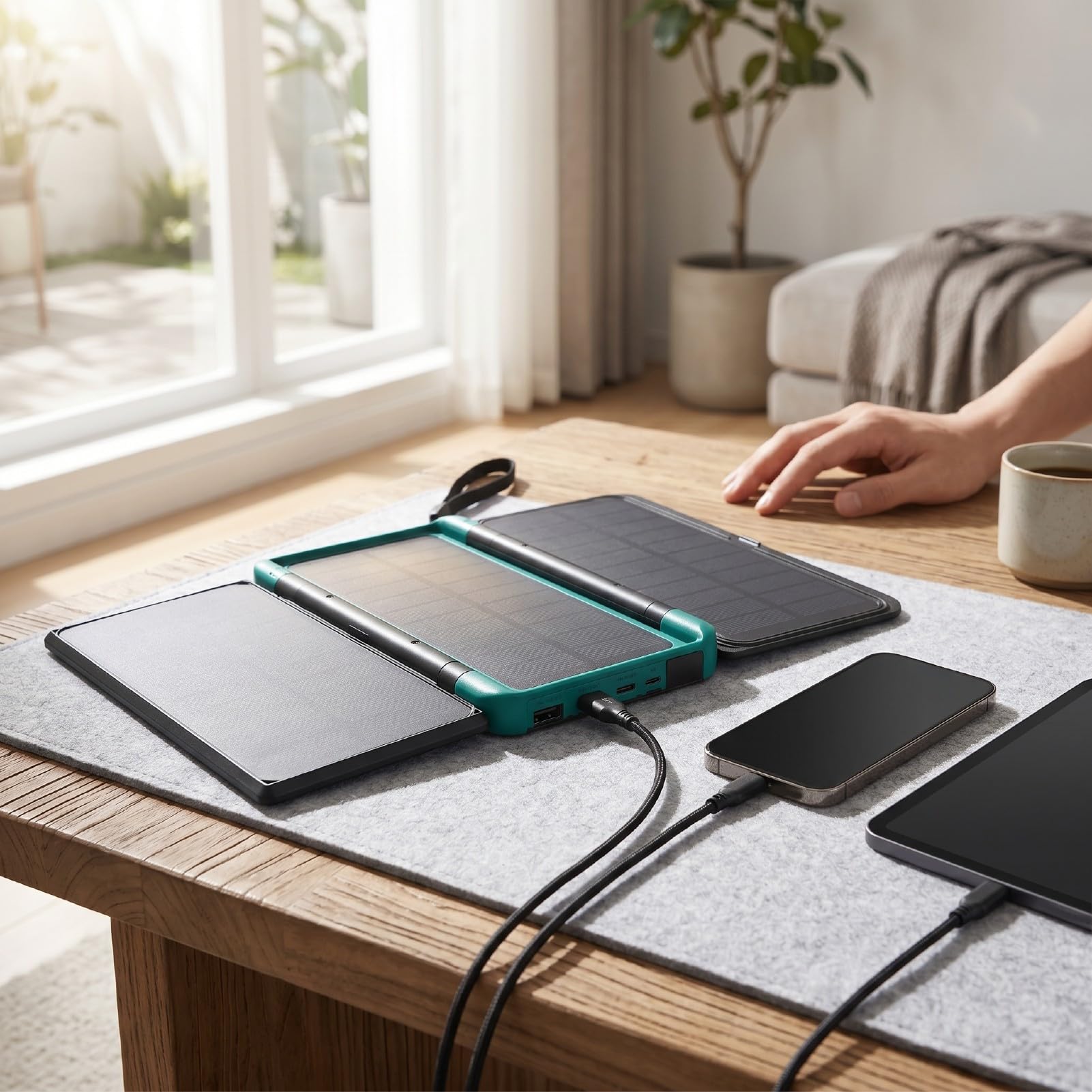 Focket Solar Power Bank, capacità 10000mAh 3 Pannelli Solari Pieghevoli