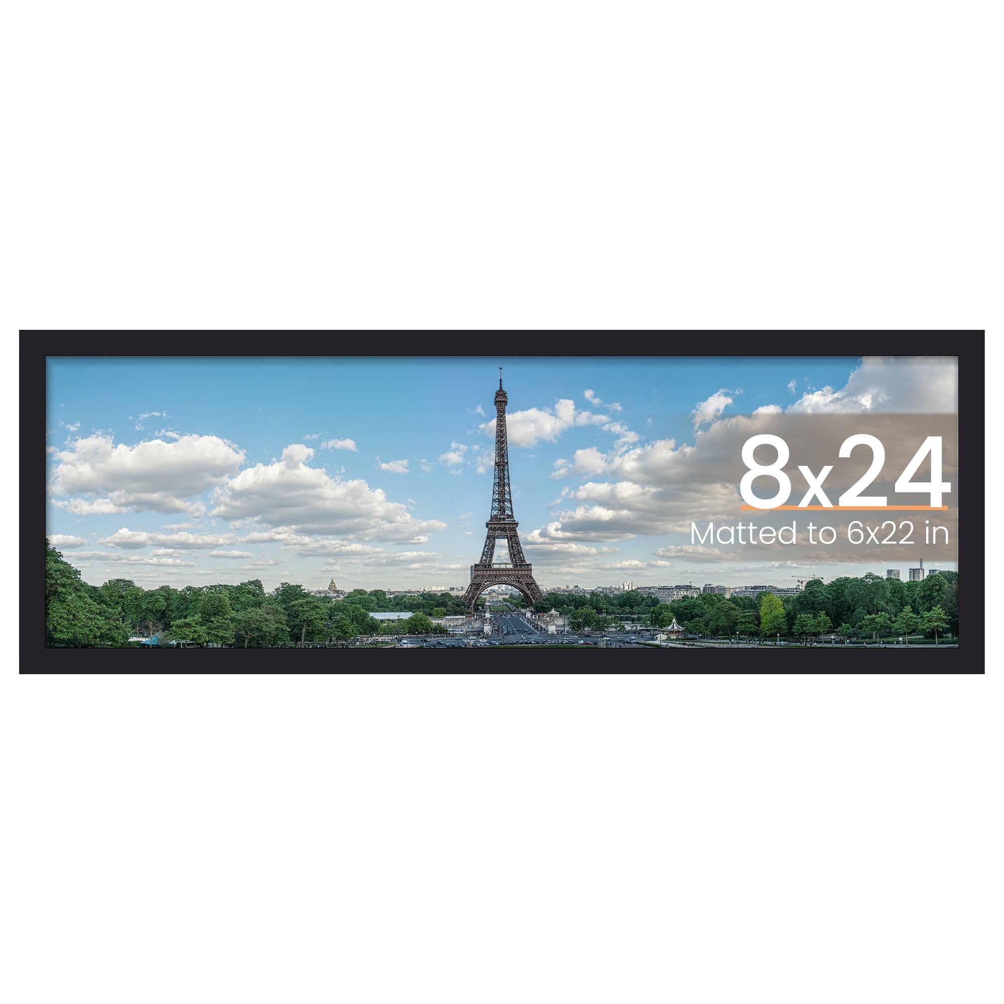 upsimples 8x24 Picture Frame, Display Pictures 6x22 with Mat or 8 x 24 Without, Wall Hanging Photo Frames, Black, 1 Pack