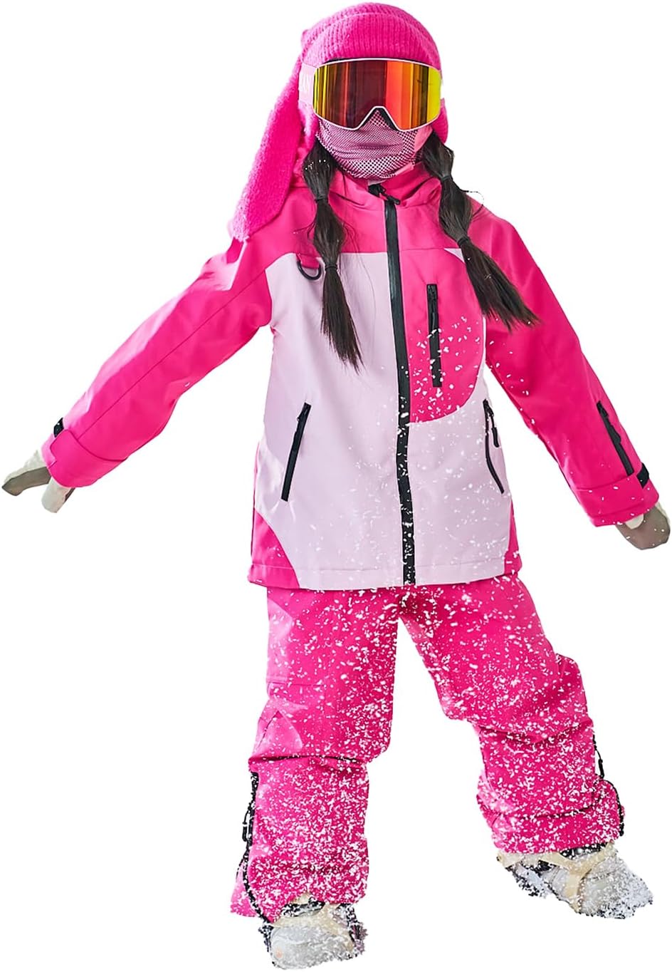 Girl's Magenta Ski Suit Set, Windproof and Waterproof, 3L, Outdoor Ski Equipment for Middle and Big Children, Warm