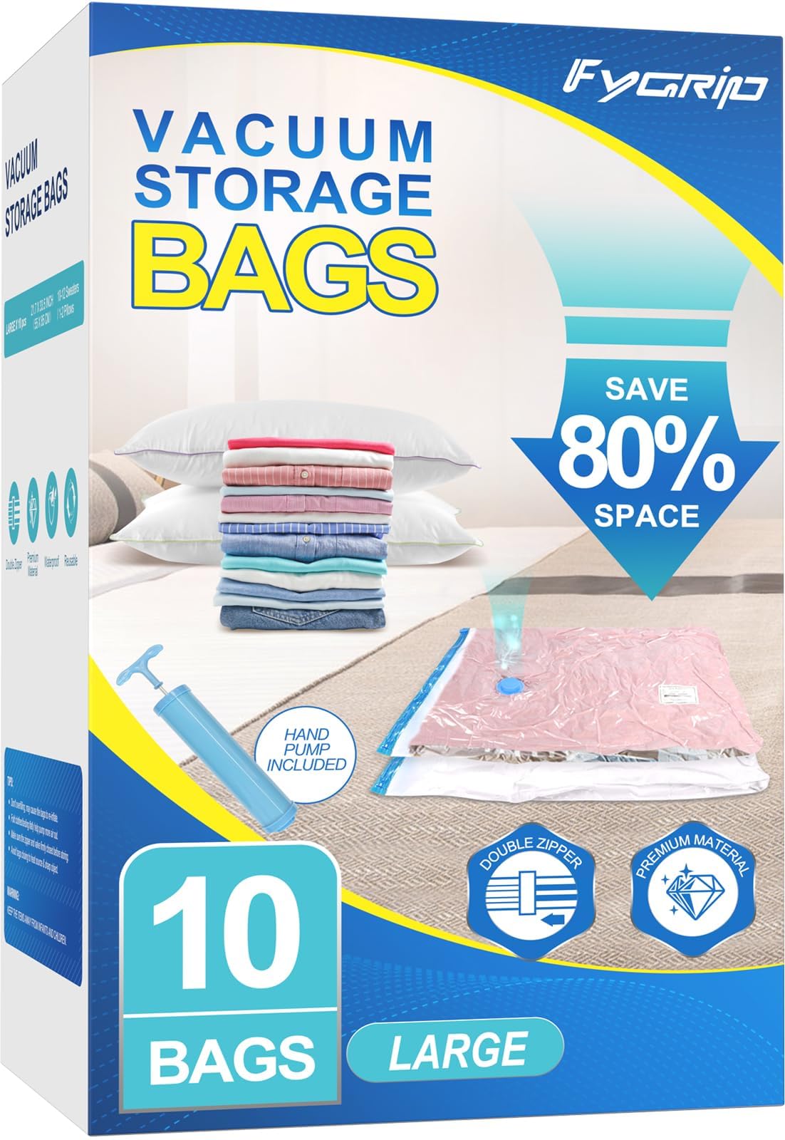 Vacuum Storage Bags with Hand Pump, Plastic Packaging Bags, 80% Space Saver Vacuum Seal Bags for Clothing, Travel Lugggage, Blankets, Comforters, 10 Small — view 8