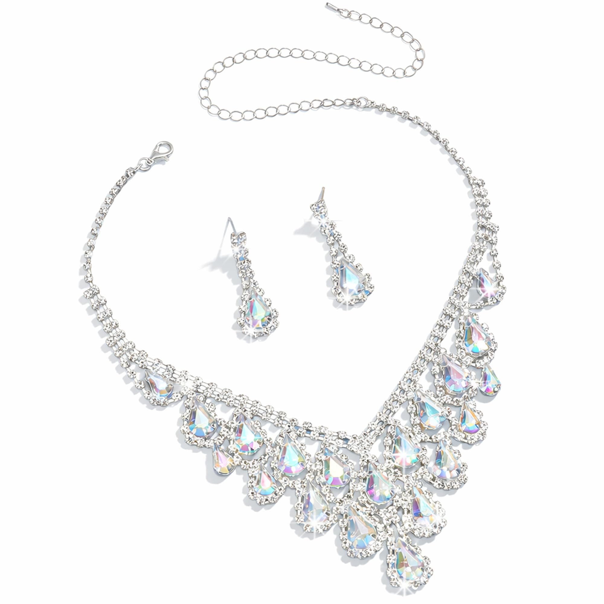 shining diva fashion Latest Stylish American Diamond Necklace Set for Women | Luxury Silver Plated Choker with Matching Earrings | Premium Cubic Zirconia Diamond Style Wedding Party Jewelry-picture-25
