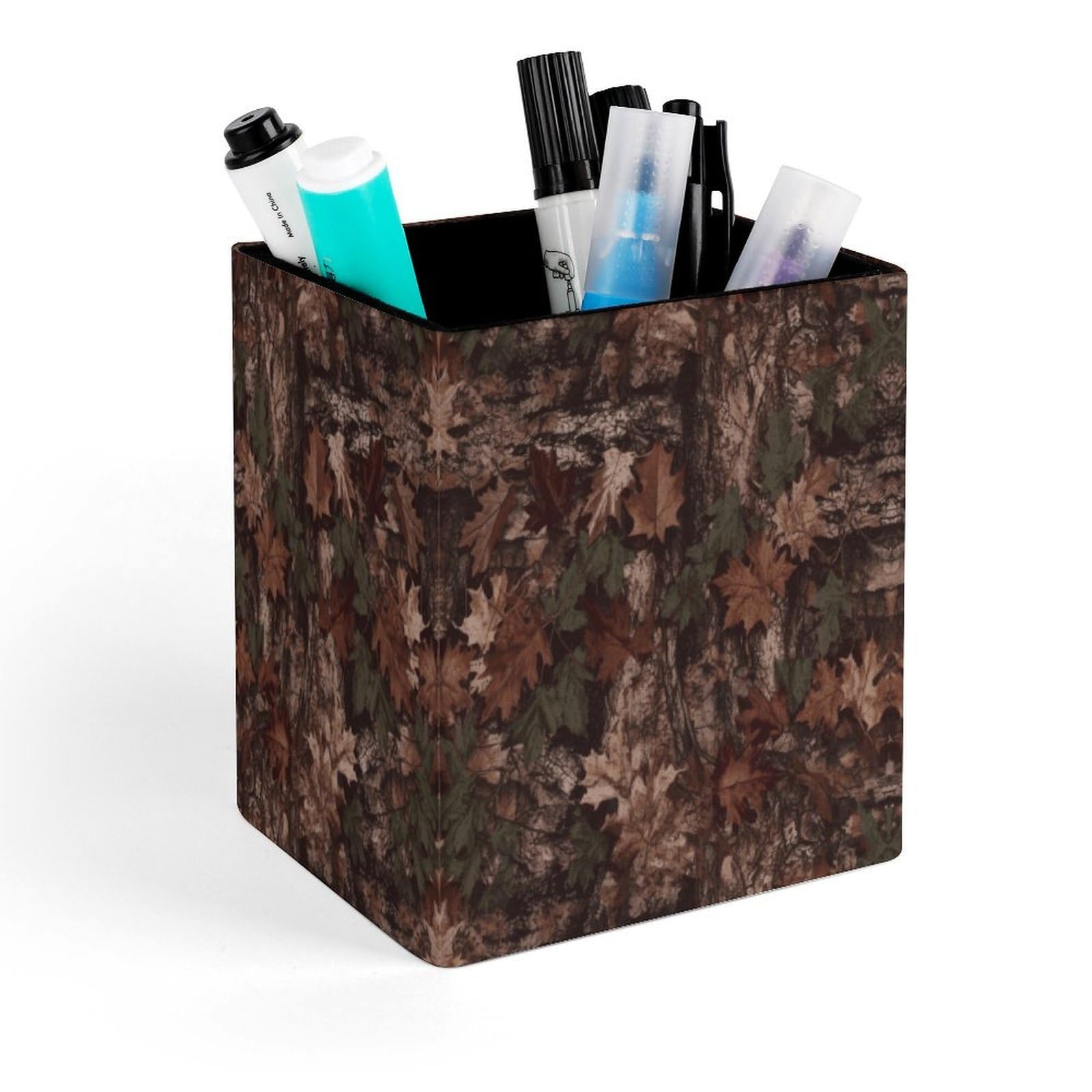 VstaDank Outfitter Tuff Camo Pen Holder Square Pencil Holder Leather Pencil Cup Pen Organizer Makeup Brush Holders Pen Cups Desktop Stationery Organizer for Home Office Desk Organizers