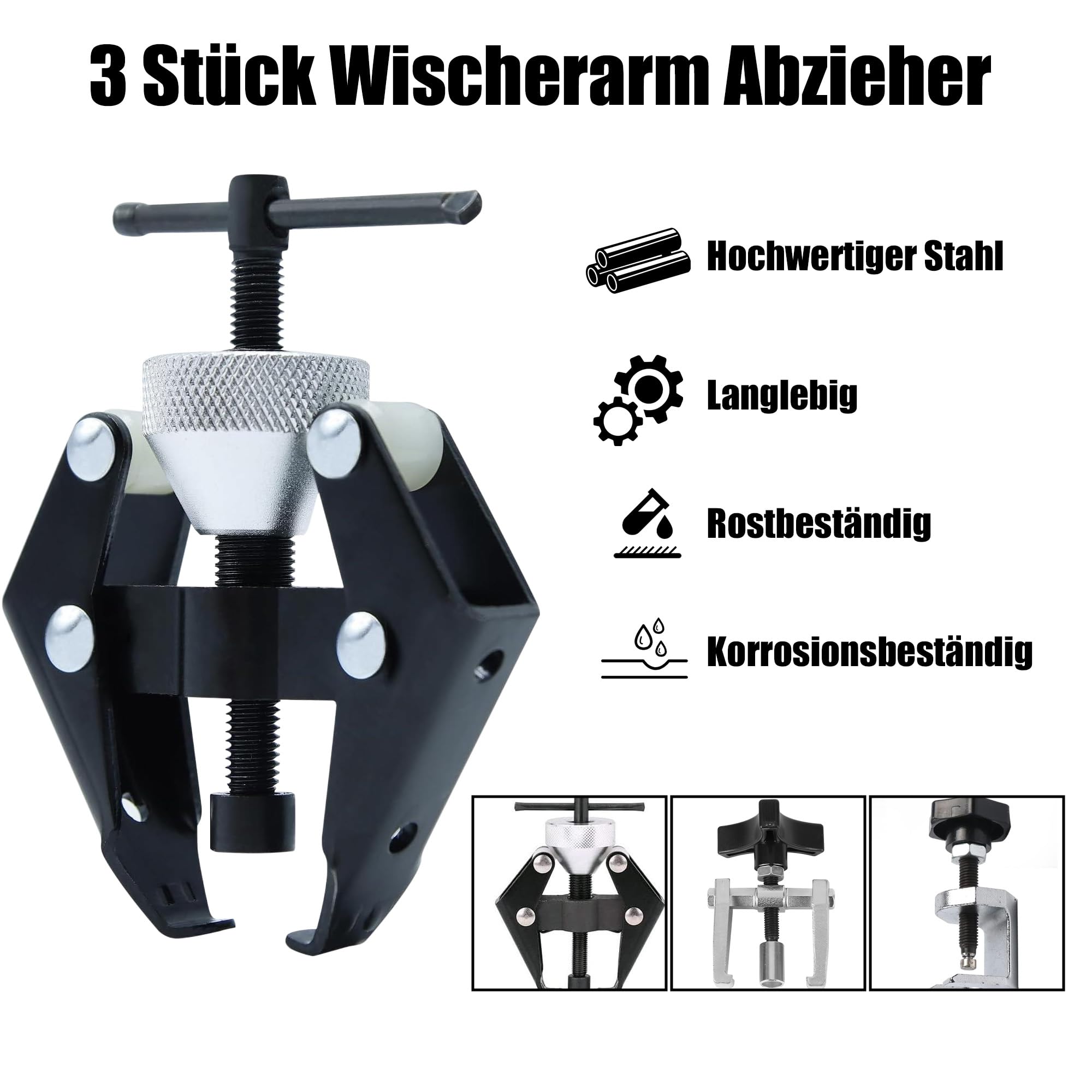Scheibenwischer Abzieher für Auto: 3 Stück Einstellbar Wischerarm-Abzieher Werkzeug Scheibenwischer aus Stahl für Automobile, Einstellbare Maximale Öffnung 50 mm
