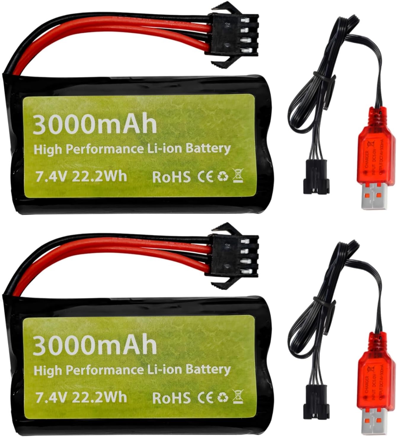 sea jump 2PCS 7.4V 3000mAh 15C 2S SM-4P Plug Li-ion Battery with USB Charger for EC08 DE85 RC Car, Truck RC Ship RC Drone Engineering Vehicle Backup Battery