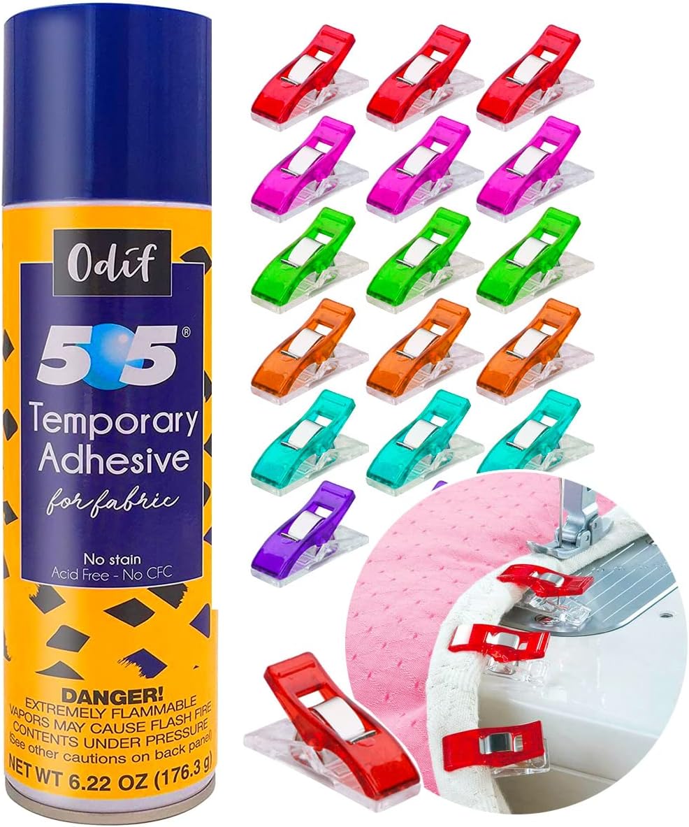 GRAS Art BundlesOdif 505 Spray and Fix Temporary Fabric Adhesive Basting Glue 6.22oz, 505 Spray Adhesive for Embroidery, Quilt Basting Spray for Quilting, Plus 25 Sewing Fabric Clips