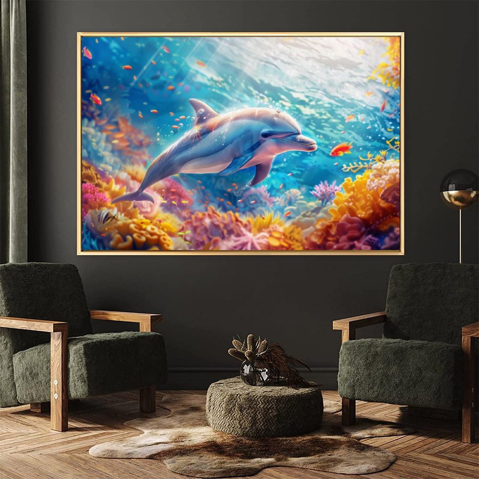 Amazon.co.jp: 絵画 海を泳ぐ美しいイルカ アートパネル ポスター