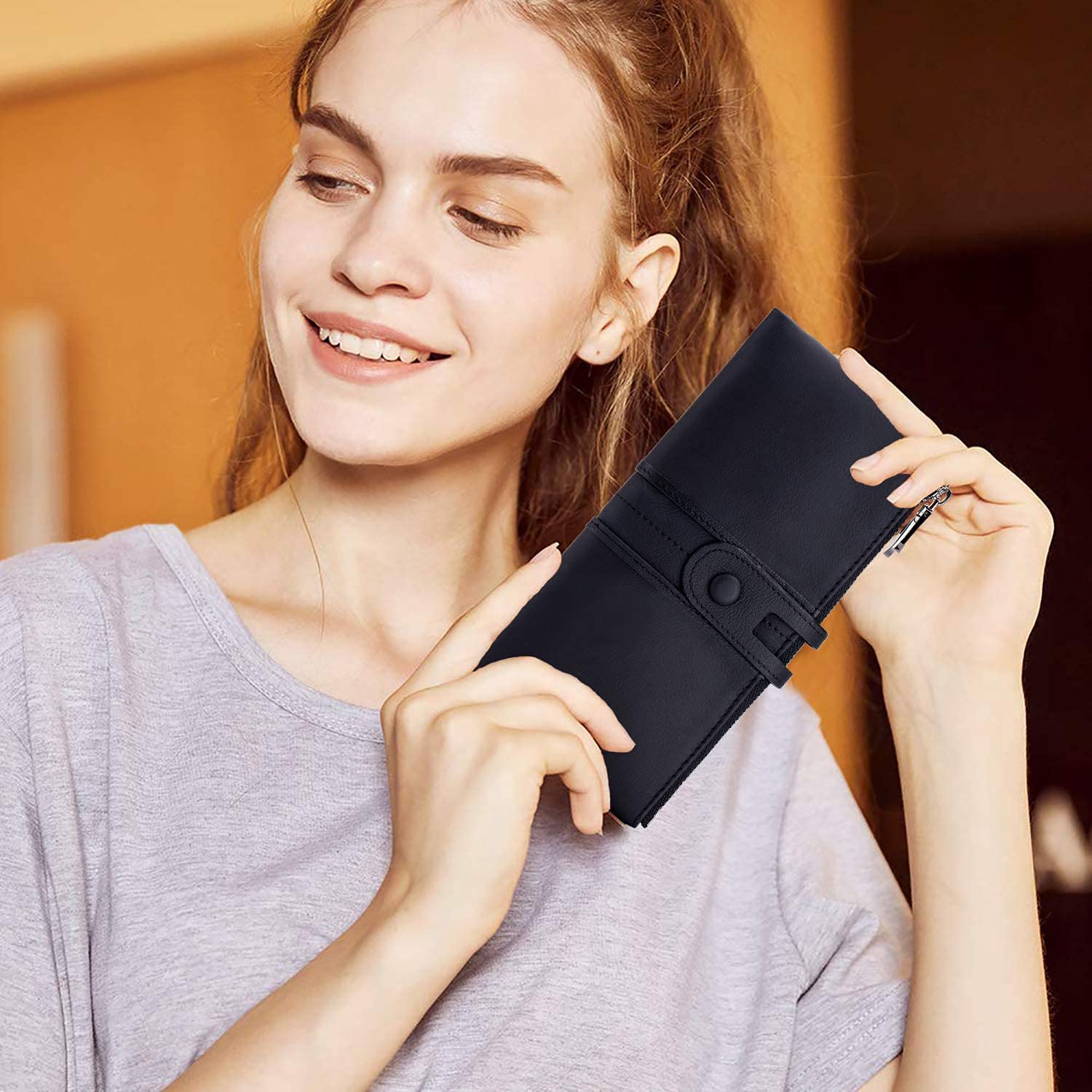 Roulens Portefeuille en Cuir véritable pour Femme Portefeuille Femme Cuir Porte Monnaie Porte-chéquiers Porte-Cartes pour 13 Cartes
