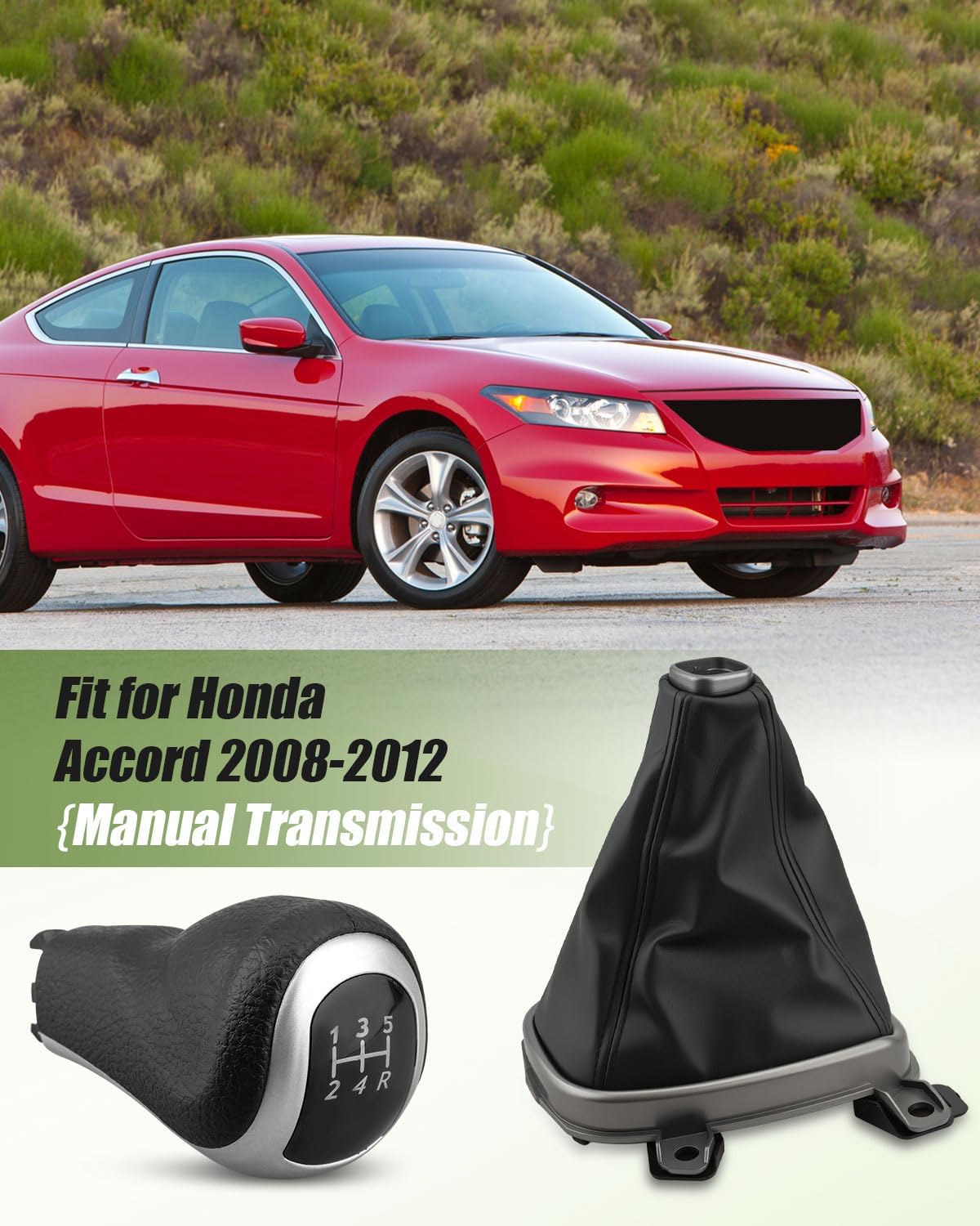 5 Speed Gear Shift Knob with Console Shift Boot Fit for Honda Accord 2008 2009 2010 2011 2012, Manual Gear Shift Knob Cover Replacement 77299-TA0-A01 77299-TA0-A01-ZB 77299-TA0-A01-ZA, ABS Leather