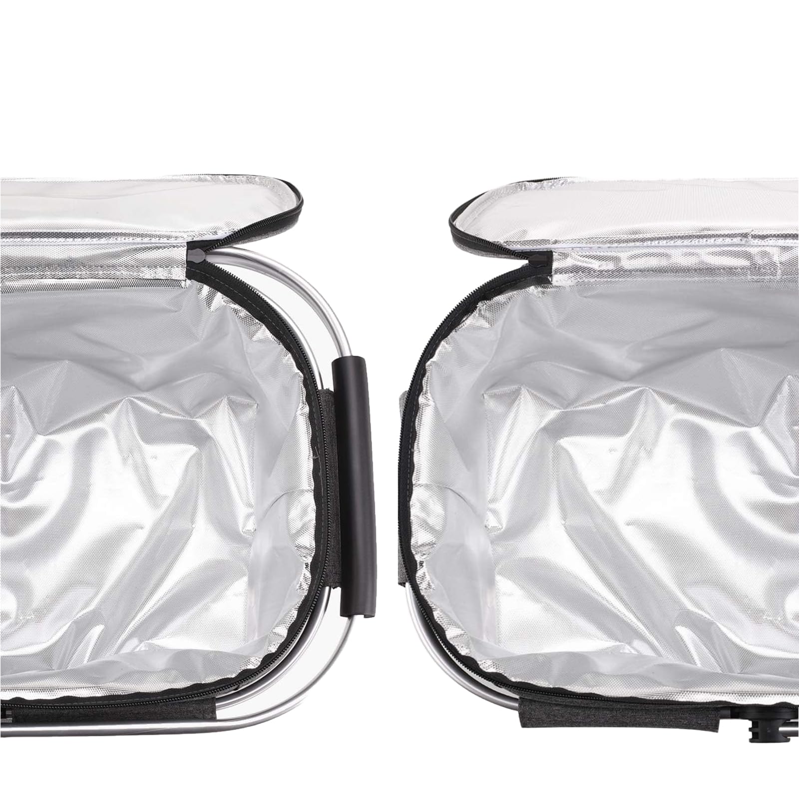 Faltbarer Einkaufskorb Grau, Großer Picknickkorb mit gepolsterten Griffe, praktischer Faltkorb, Einkaufstasche mit Aluminiumrahmen, robuster Korb