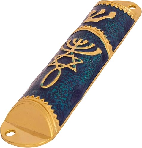 Miniatura 4 de Juego de 6 fundas esmaltadas para puerta mezuzá con símbolo mesiánico judío (azul con oro)