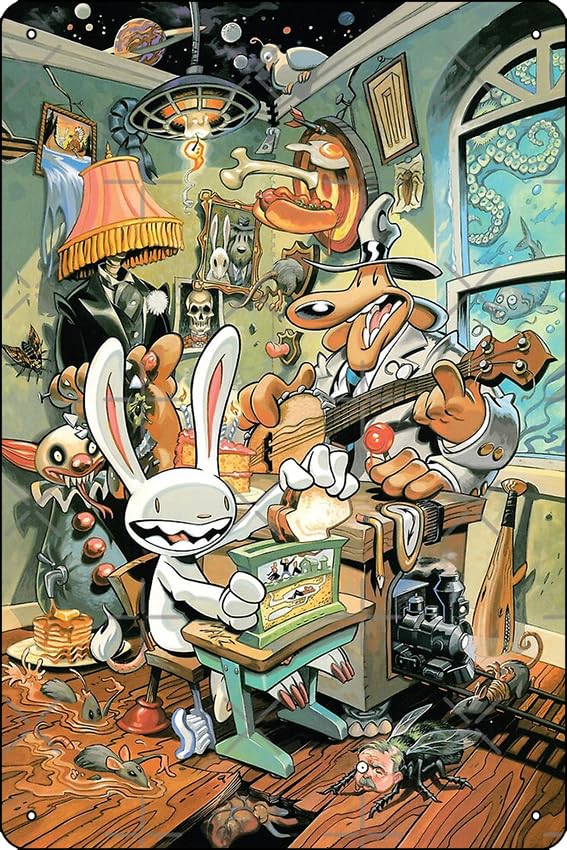 Oedrtqi Sam and Max Poster 8 x 12 Inch Funny Metal Tin Sign Game Room Man Cave Wall Decor