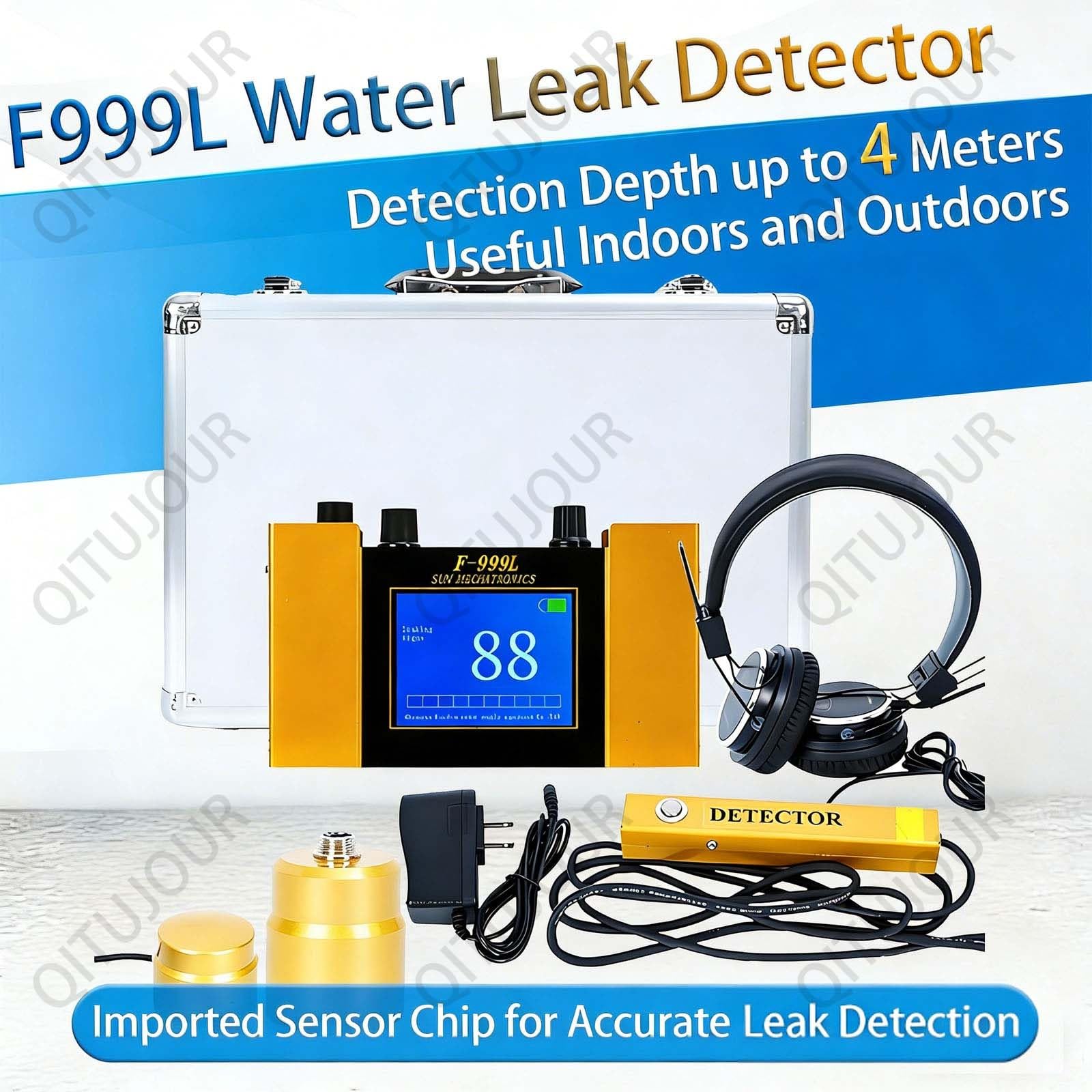 Detector digital de fugas de agua, sensor de alarma de agua con pantalla LCD, niveles de detección ajustables para tuberías y sótanos