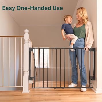 Cumbor 29.243 Baby Gate for Stairs (Black) & 31.6-48 Extra Wide Dog Gate (Black)