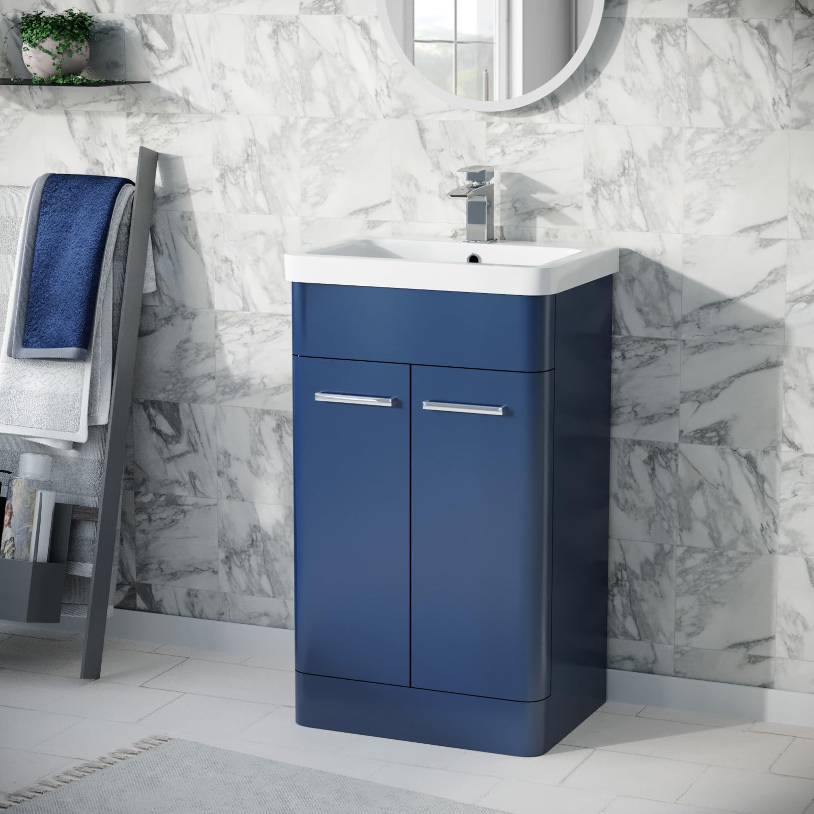 Nes Home Afern 500mm Freestanding Vanity Unit Cabinet and Wash Basin Bathroom Royal Blue