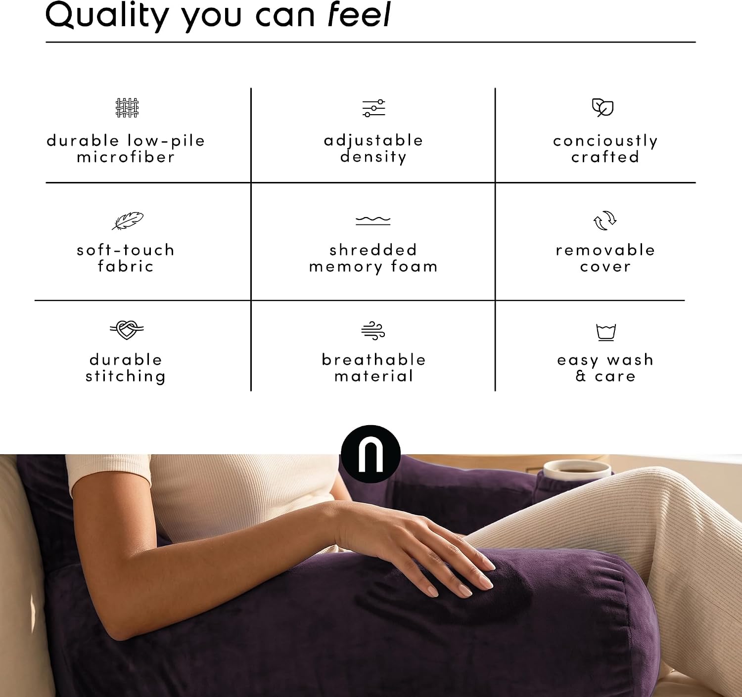 Nestl Reading Pillow for Kids & Teens with Shredded Memory Foam, Backrest Pillows for Reading, Watching, and Gaming, Use on the Couch, Bed, or Floor, Adjustable Support with Washable Cover Purple
