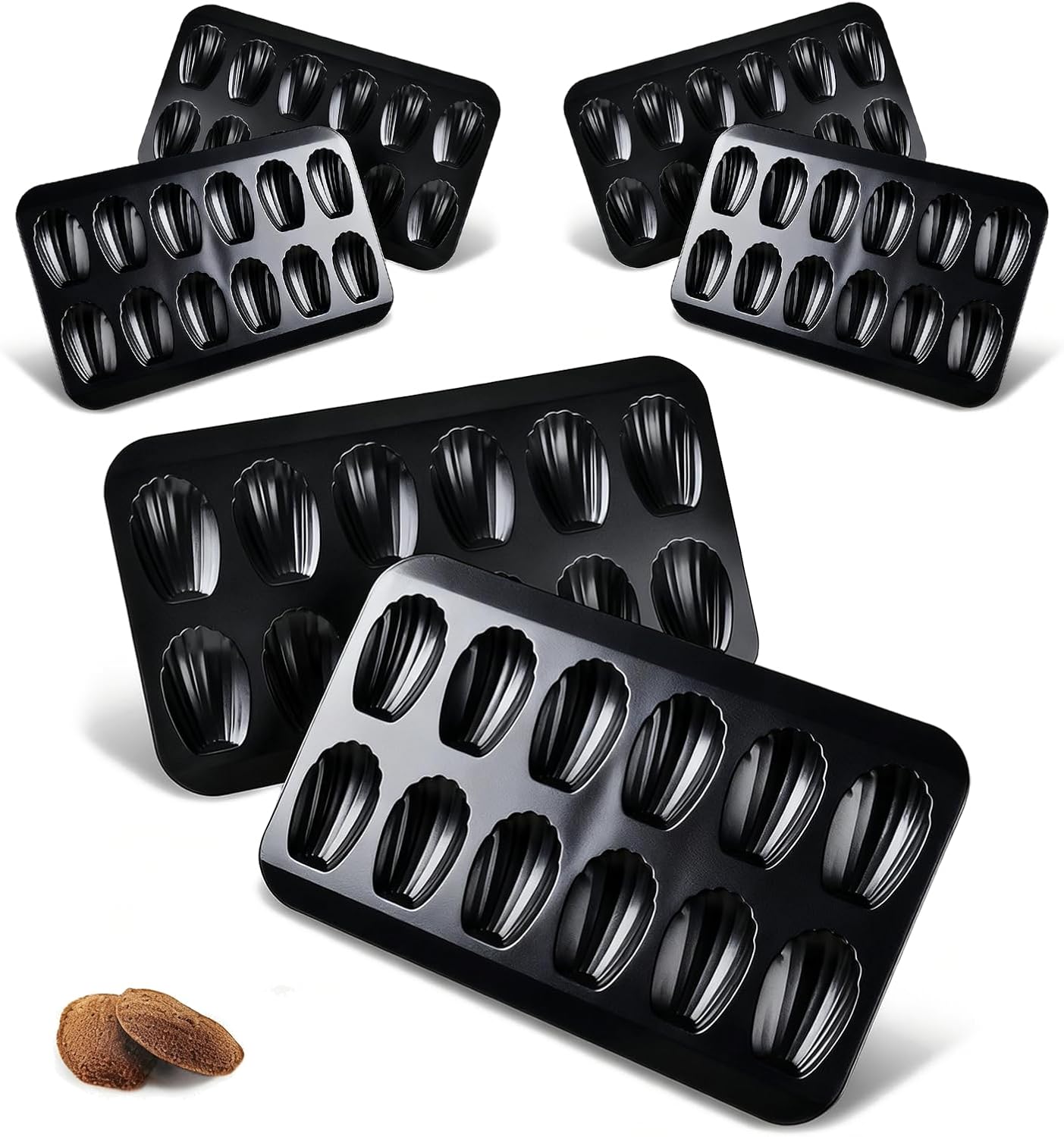 6pc Nonstick Madeleine Pan for Baking, 12-Cavity Shell Shape Cake and Cookie Mold Tray, Carbon Steel Cookie Molds, Send Goods from Local Warehouse (6 PC)