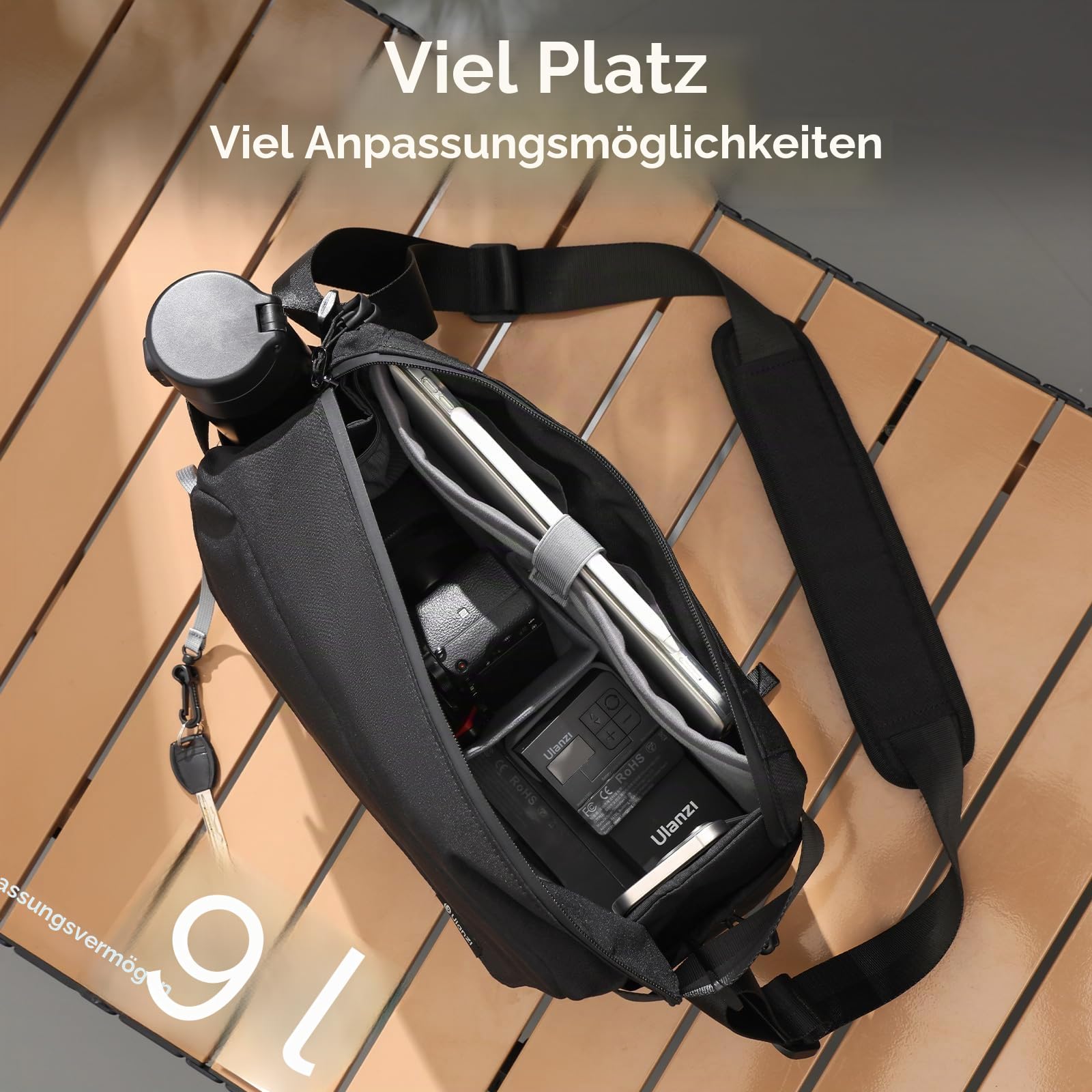 ULANZI 9L Kamera Tasche, DSLR/SLR Kamera Sling Bag mit Stativhalterung, Unisex, Leichte Wasserdichter Kamerarucksack, Fototasche mit Diebstahlschutz kompatibel für Kamera von Sony, Canon, Fujifilm