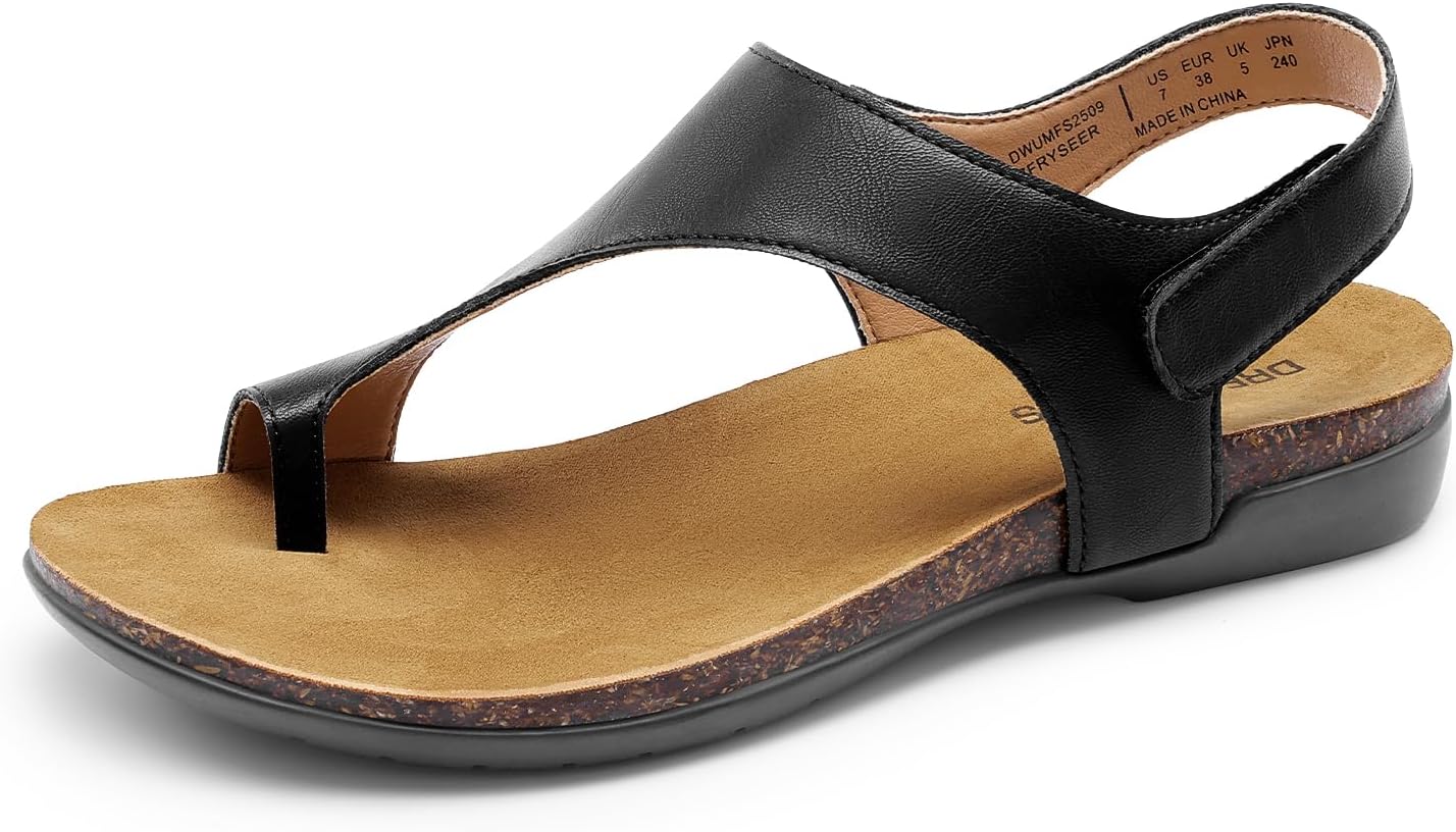 DREAM PAIRS Women’s Comfortable Cork Footbed Arch Support Sandals Casual to Dressy Thong Walking Flat Sandals for Summer