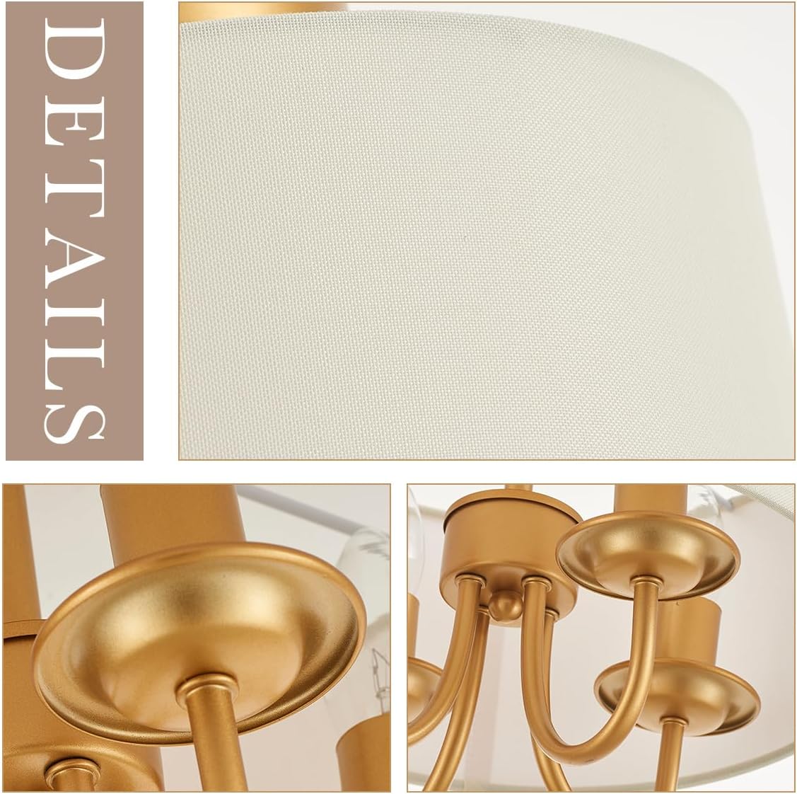 VILUXY Gold Semi-Flush Mount Ceiling Light Fixture with White Fabric Drum Shade Modern Farmhouse Linen 4 Lights Ceiling Lmaps for Bedroom, Dining Room, Corridor, Living Room