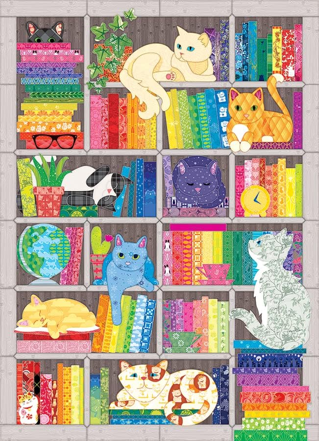 Cobble Hill 1000 Piece Puzzle - Rainbow Cat Quilt - Sample Poster Included, 8.25" x 11.25" x 2.0" - Image 2