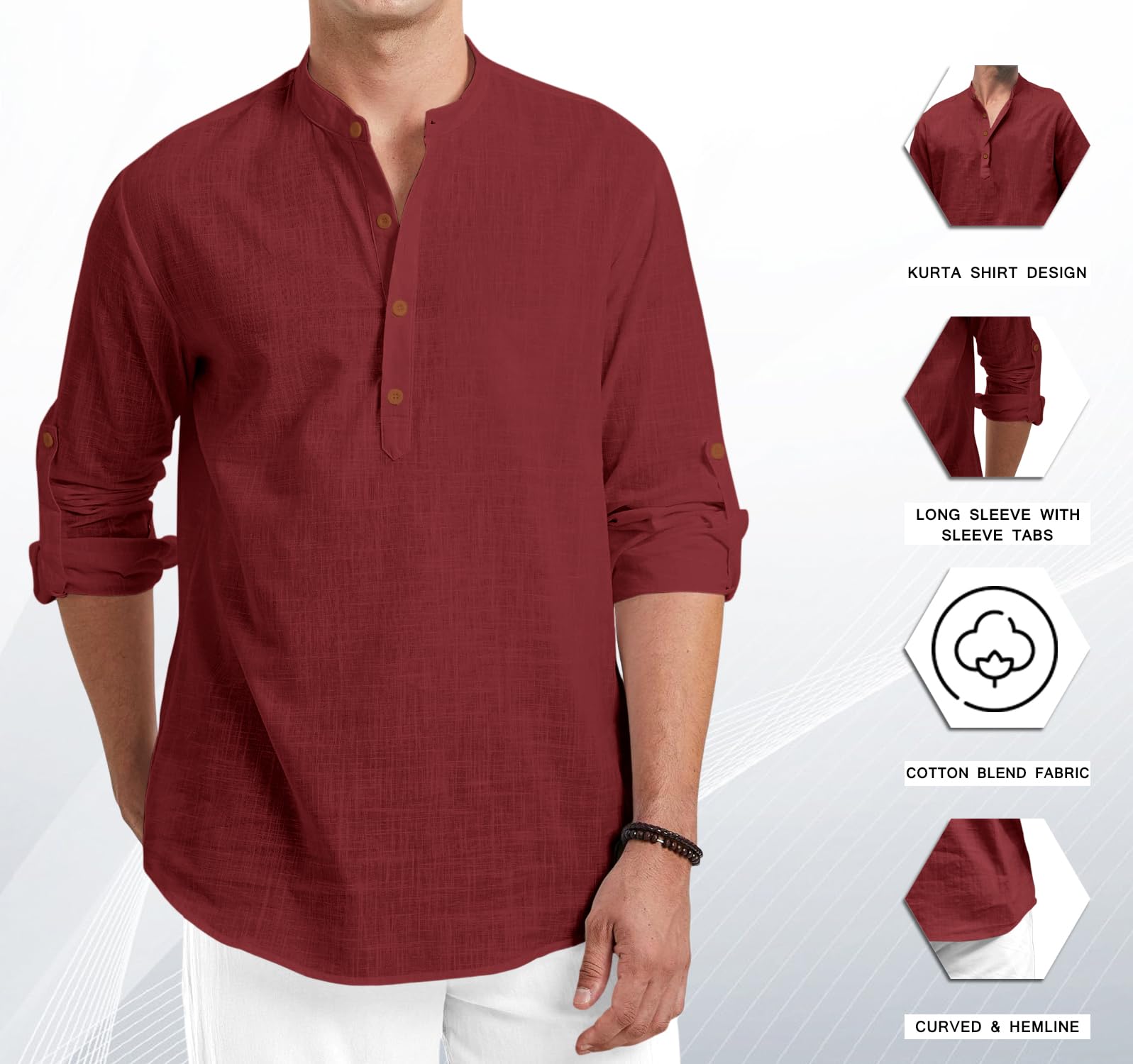 Royalscout Men Cotton Blend Full Sleeve Short Kurta Maroon