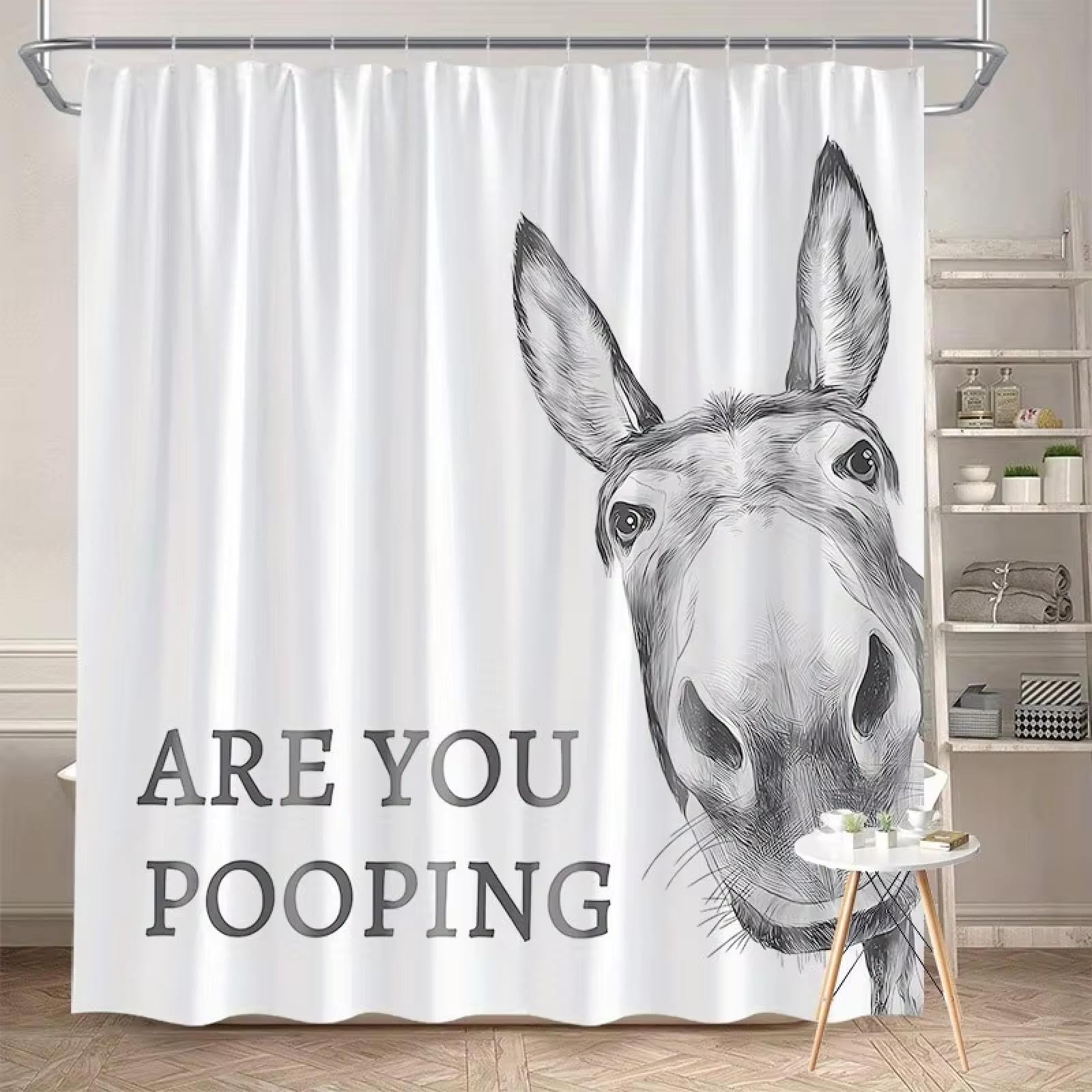 Uiyiui Multicolor-5 Funny Donkey Shower Curtain 72X72in/183X183cm/Wxh 'Are You Pooping?' Design Bathroom Decor Curtain, White Polyester Waterproof Fabric Farmhouse Cute Animal Humorous Bath Curtains