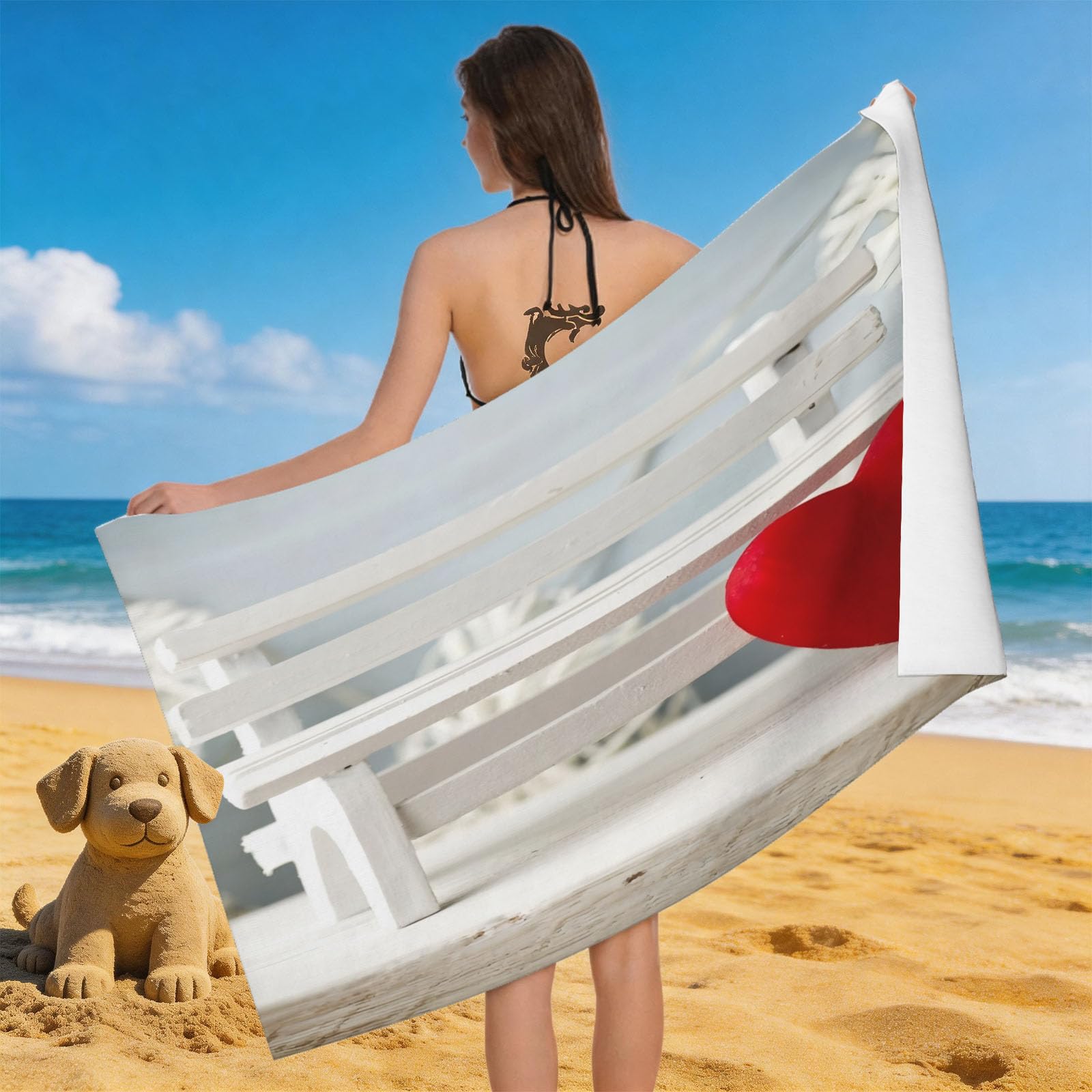 Leichong 3D Romantic Theme Beach Towel Microfiber Soft Quick Dry for Adults, Couples Bath Towel Lightweight Soft Absorbent for Travel Swimming Pool Sports, 75 x 150 cm