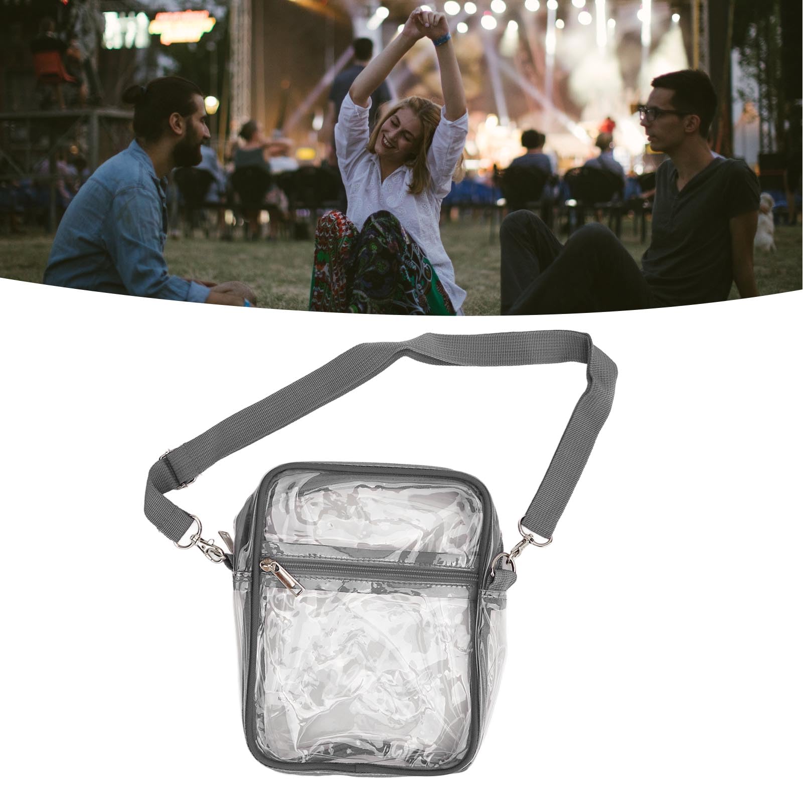 Fockety Sacoche Transparente en PVC avec bandoulière réglable et Fermeture à glissière