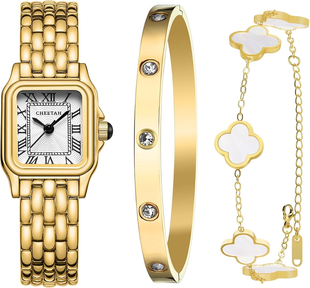 CHEETAH Conjunto de pulsera y reloj de pulsera de oro para mujer