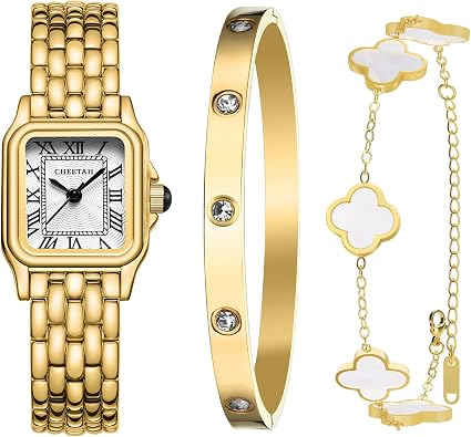 CHEETAH Womens Gold Bangle Watch and Bracelet Set