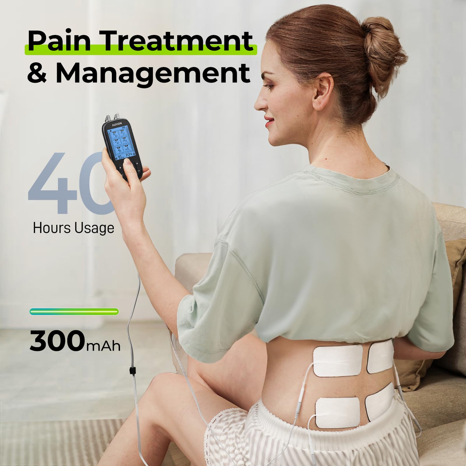 AUVON 3-in-1 TENS Unit Muscle Stimulator, 40 Levels for Gradual Pain Relief — Amazon image 5