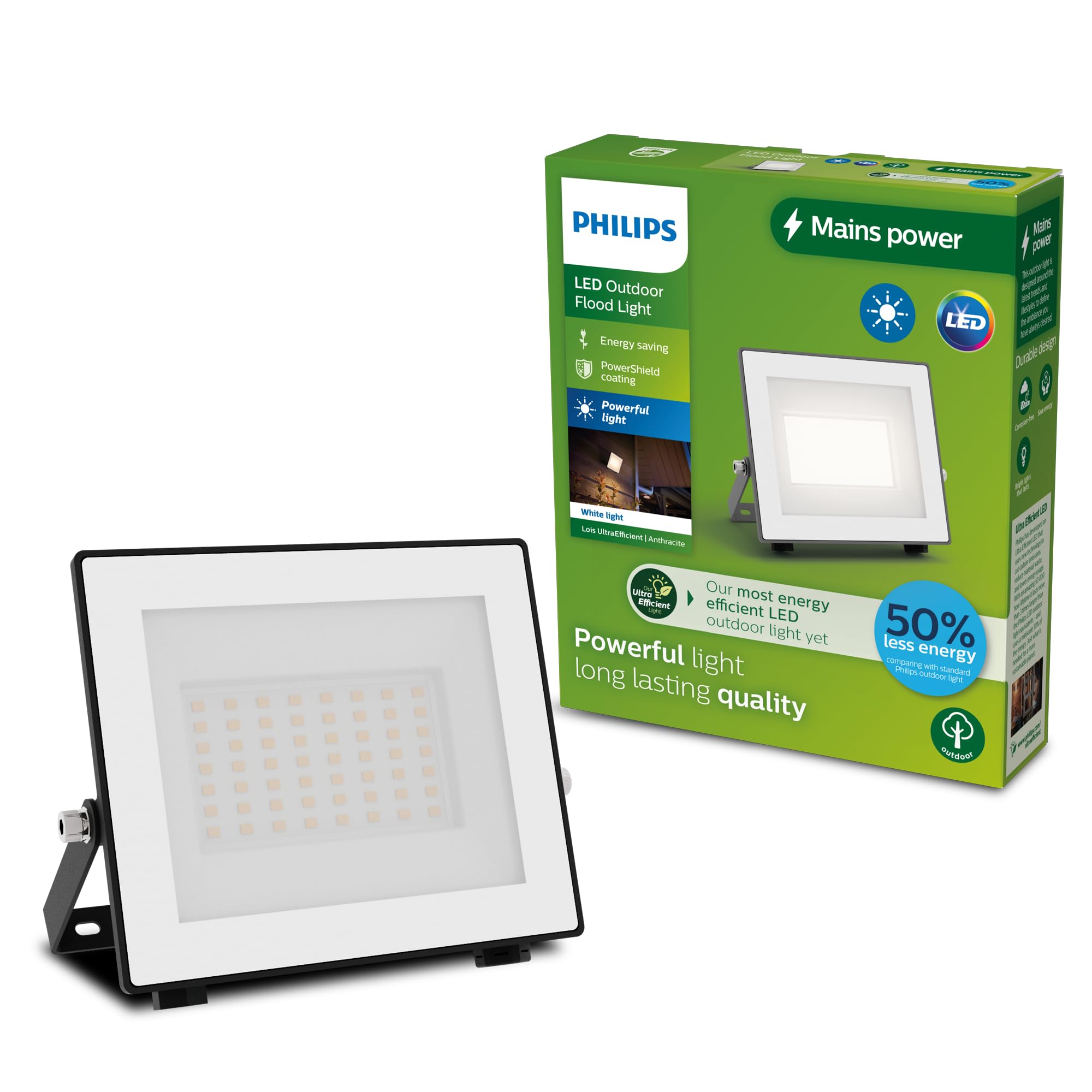 Philips Lois ultraeffizienter Flutlichtstrahler für den Außenbereich, exkl. Bewegungssensor, 14 Watt, 3000K weißes Licht, Anthrazit