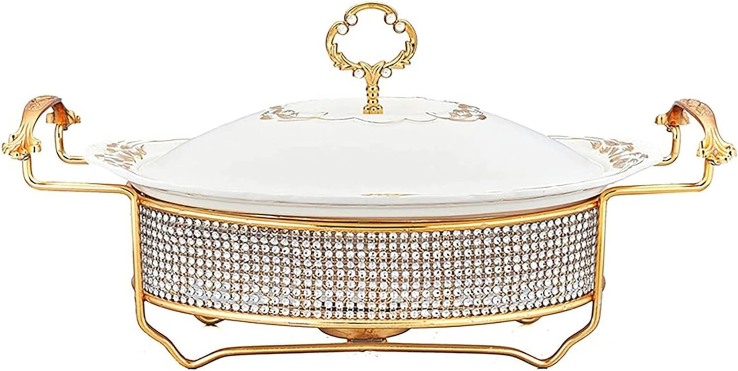 Hadecoll B Chef Chafing Dish Uffet Set, Ceramics Chafer With Diamond Decoration, Chafer And Uffet Warmer Set, For Uffet Catering Kitchen Party,-1.5L