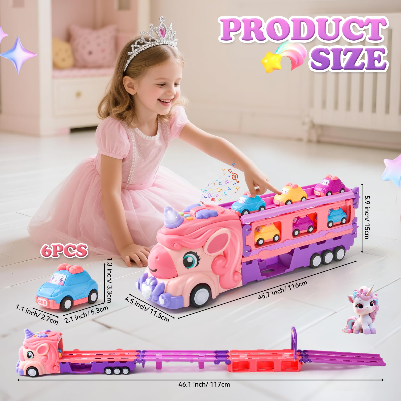 Giocattolo per auto per bambini dai 2 ai 6 anni, con 6 auto giocattolo, luce e musica, camion giocattolo, dai 2 anni (A)