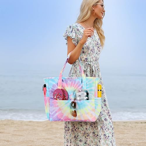 Miniatura 7 de Bolsa grande de playa con bolsillos con cremallera, bolsas de playa, impermeables, a prueba de arena, para piscina, natación, con compartimento