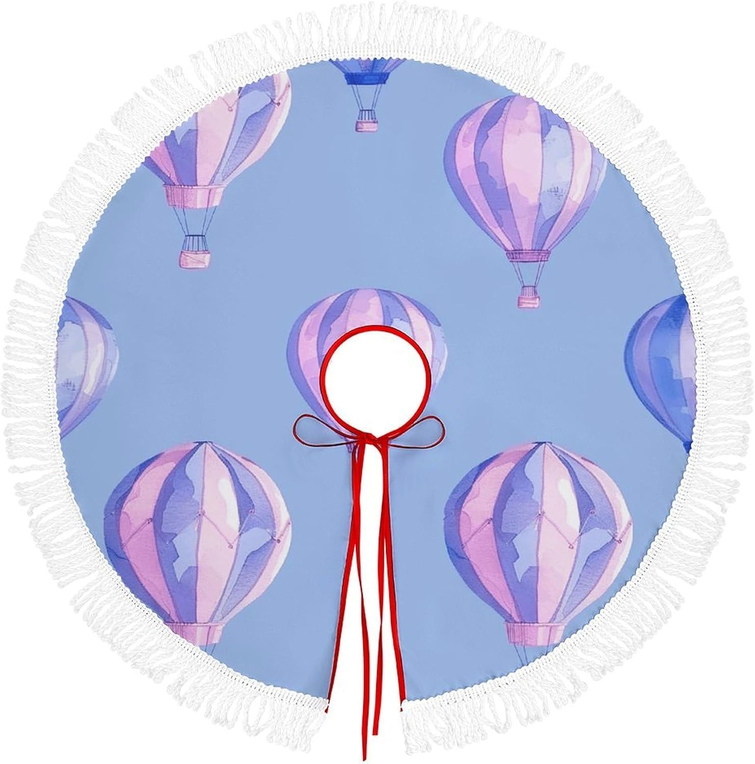 Christmas Tree Skirt Cute Xmas Trees Mat Skirts Personalization Christmas Round Tree Skirts for Holiday Party Decorative Supplies Blue Hot Air Balloon
