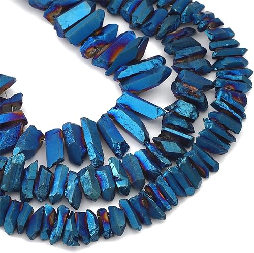 Miniatura 4 de Azul oscuro titanio recubierto de cristal cuarzo punto punto punto grano áspero 0.8"-1.2" para la fabricación de joyas 15 pulgadashebra