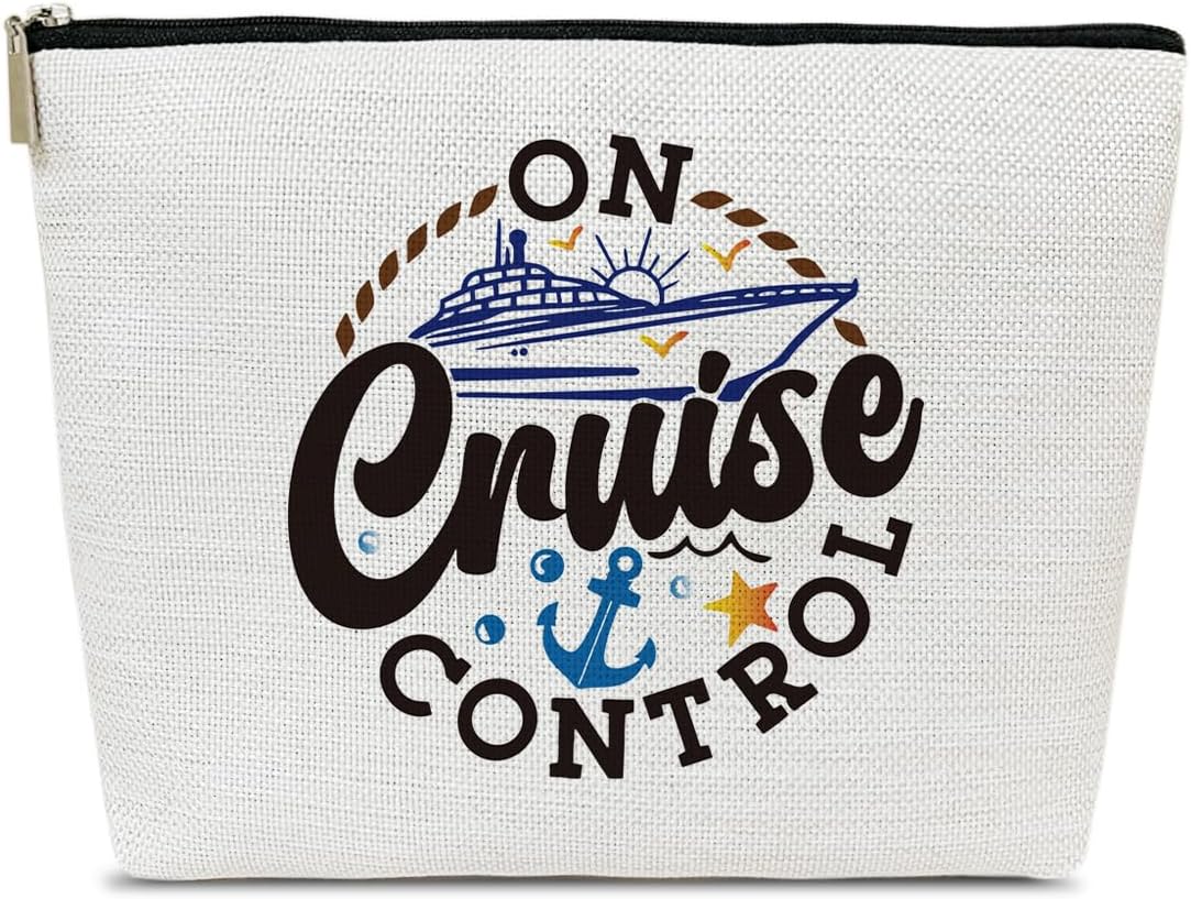 Cruise Gifts Makeup Bag, On Cruise Control Cosmetic Bag for Purse, Girls Trip Gifts Favors for Women Friends BFF Besties Travel Lovers Daughter, Vacation Essentials