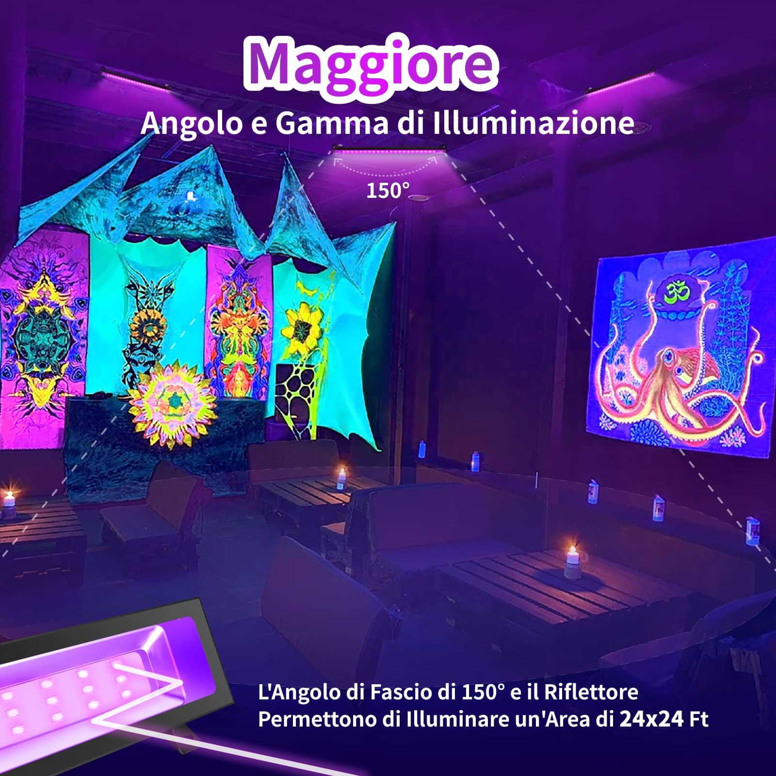 50W Luce Nera, 385nm Lampada UV LED Con Interruttore & Supporto Regolabile a 180°, IP66 Impermeabile, Proiettore di Luce UV per Halloween, Festa Glow - (1 Pacchetto)