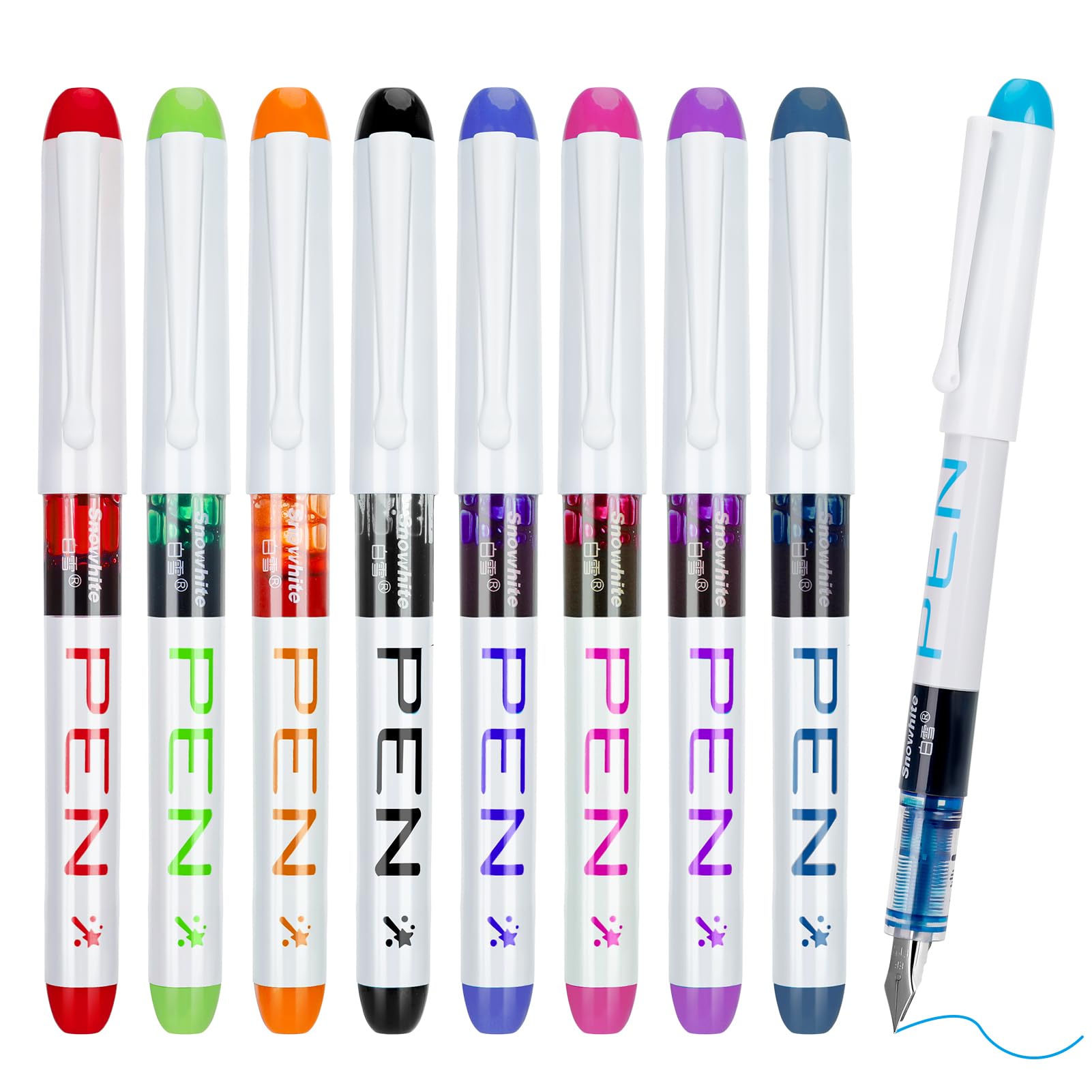 FRIUSATE 9 Penne Stilografiche Colorate Usa E Getta – Pennino EF 0,38mm, Inchiostro Fluido, Per Calligrafia E Disegno