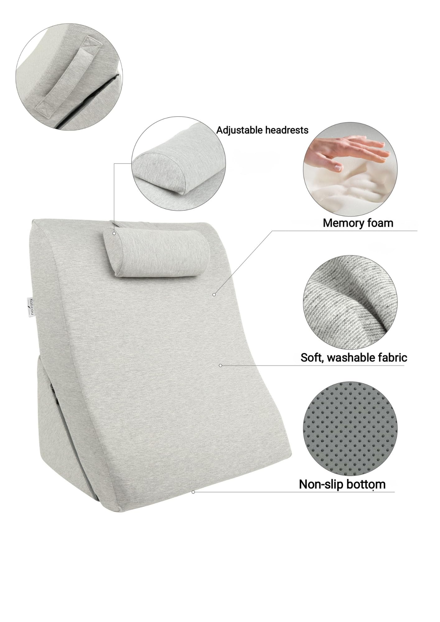 Coussin de Lecture - Oreiller Dossier, Appui-tête Réglable, Mousse Mémoire de Forme, Housse Amovible Respirante & Antidérapante, Poignée - Triangulaire pour Dos, Cou & Jambes - 60x50x30cm
