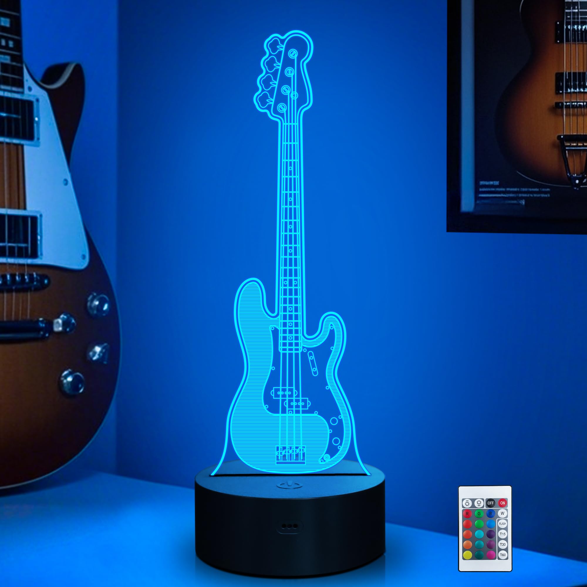 CoolGift Mart Bass Guitar Night Light, 3D LED Optical Illusion Lamp with Remote Control and Timer, Gifts for Bass Guitars Players Guitarists Music Lovers โ image 1