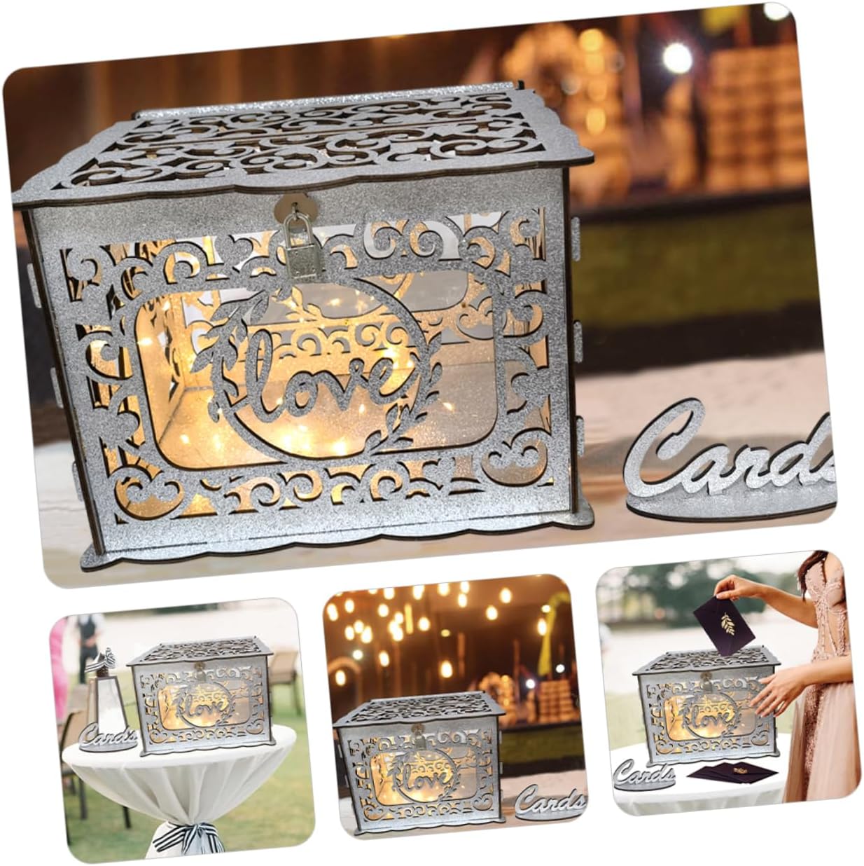 1set Wooden Card Box with Hollow Design Elegant Blessing Card Container for Weddings Anniversaries and Special Events for Collecting Wishes and Greetings