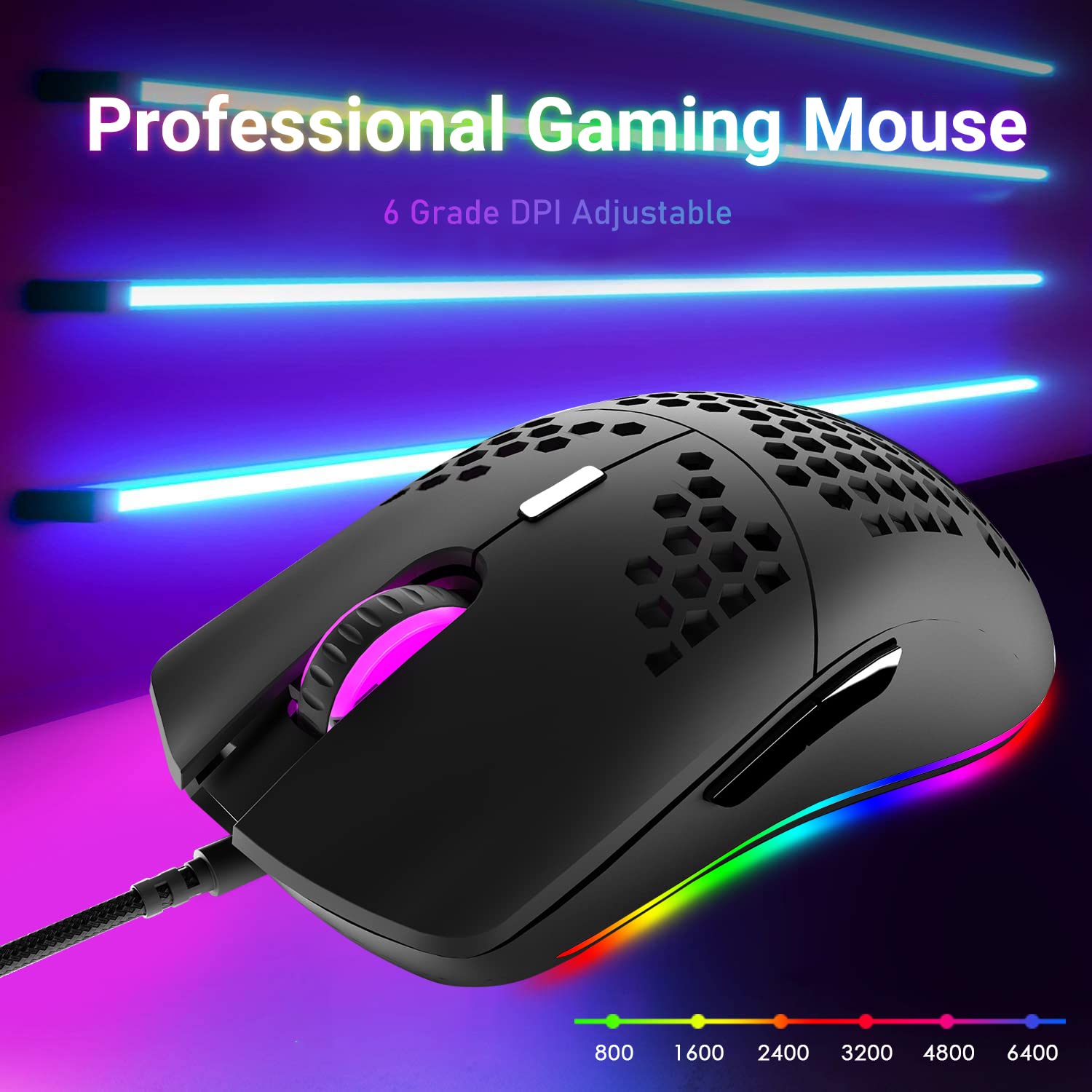 60% Mechanical Gaming Keyboard and Mouse Combo RGB Backlight Ergonomic Anti-ghosting 68 Keys 6403DPI Silent Honeycomb Mice Type-C Wired for Computer Mac Gamer - 5