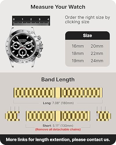 Miniatura 5 de Fullmosa Correa de reloj, repuesto de acero inoxidable de liberación rápida para hombres y mujeres, correa de reloj de cadena de metal ancho 0.630