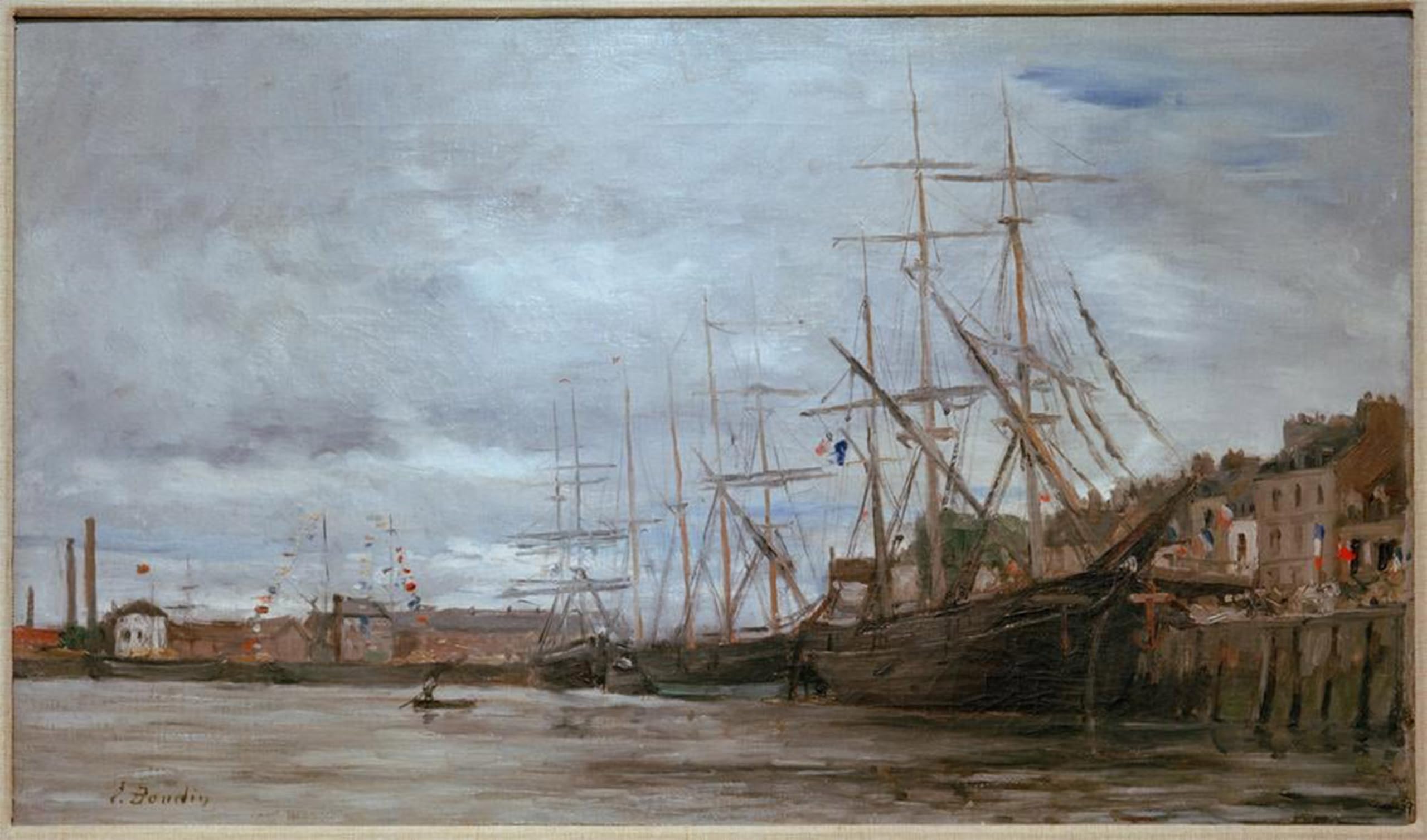 SERENDIPITP Vintage Picture Print on Canvas Wall Art Poster Harbor with Sailing Ships by Eugene Louis Boudin Artwork Print Poster for Wall Decor 60x90cm