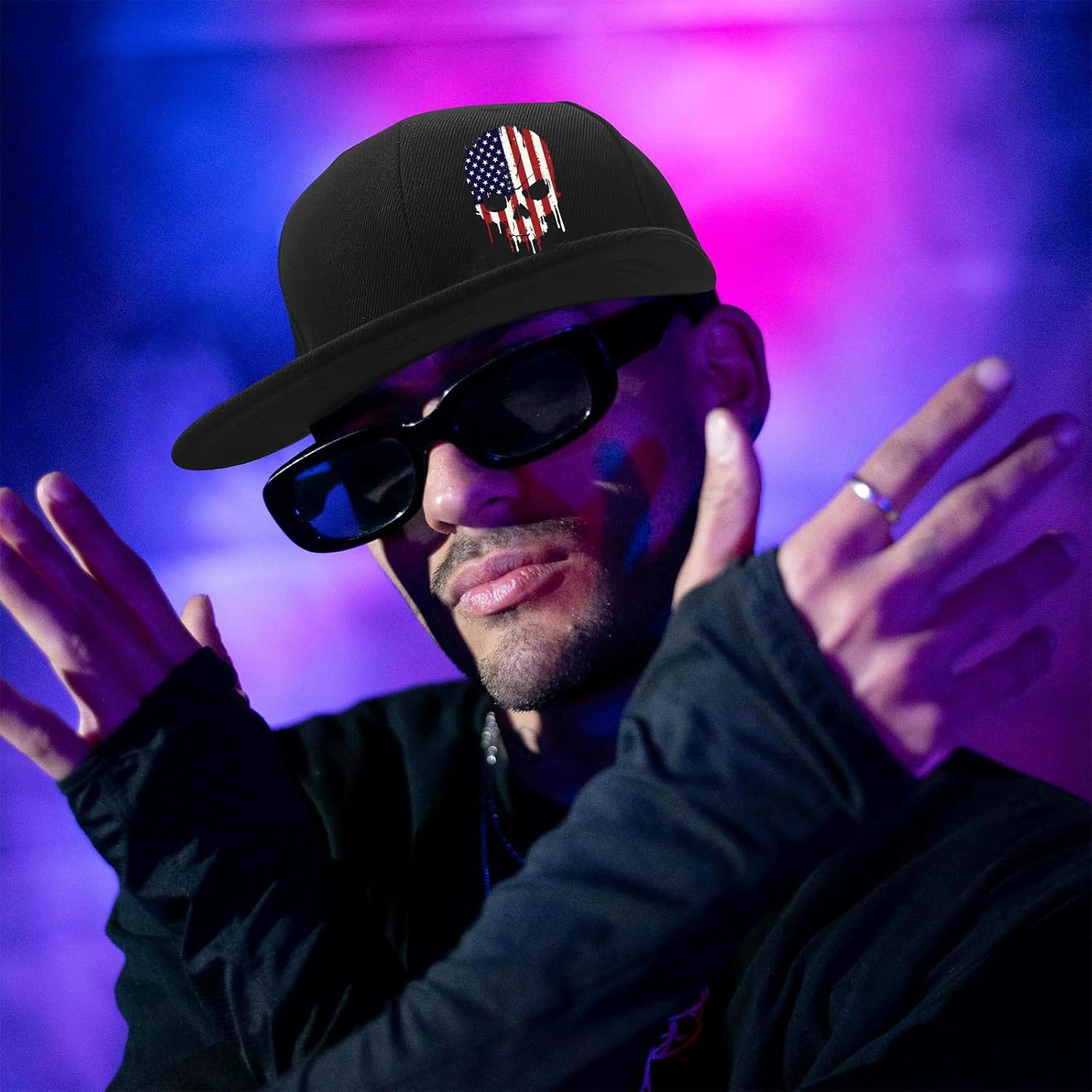 Skeleton Snapback Hats for Men Fitted Baseball Hats for Men Flat Bill Brim Hats - Image 7