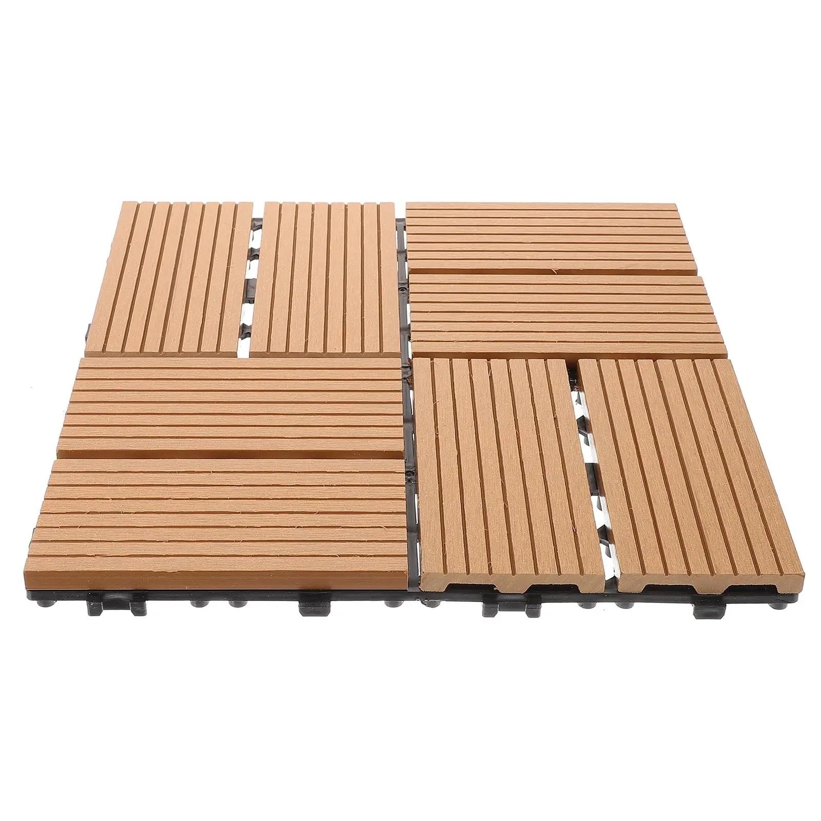 1 metro quadrato 11 pezzi piastrelle for pavimento in plastica di legno giallo for balcone, pavimentazione ad incastro for giardino e patio Per la pavimentazione esterna