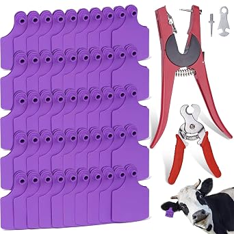 100 Pieces Blank Cow Ear Tags with Animal Tag Applicator and Remover Pliers | TPU Precision Livestock Ear Tags Animal Identification with Applicators for Cattle Cow Pig Goat HorseBlue
